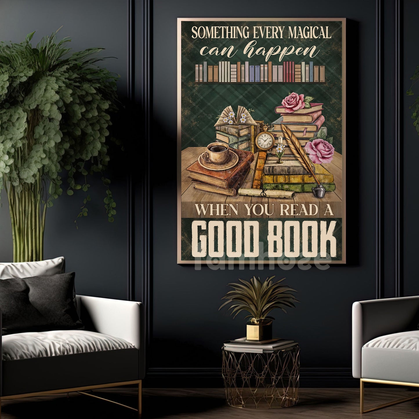 Reading Book Canvas Painting, Something Every Magical Can Happen Wall Art Decor, Poster Gift For Reading Lovers