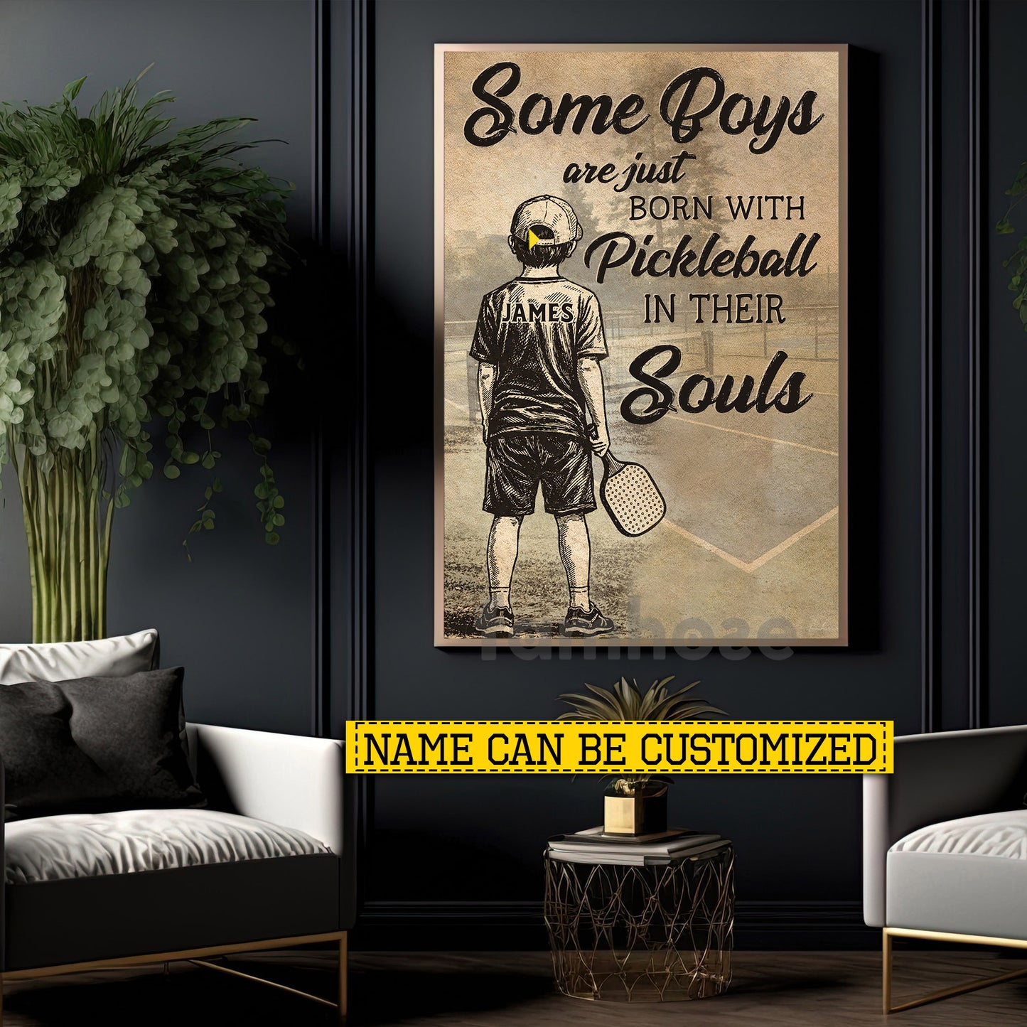 Personalized Pickleball Boy Kid Canvas Painting, Some Boys Are Just Born With Pickleball In Their Souls Sport Wall Art Decor, Poster Gift For Pickleball Lover