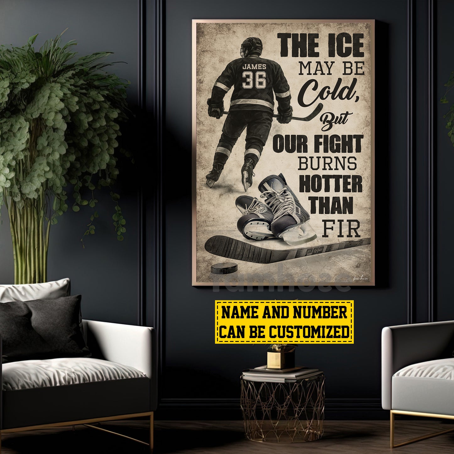 Motivational Personalized Hockey Man Canvas Painting, The Ice May Be Cold Sport Wall Art Decor, Poster Gift For Hockey Lovers