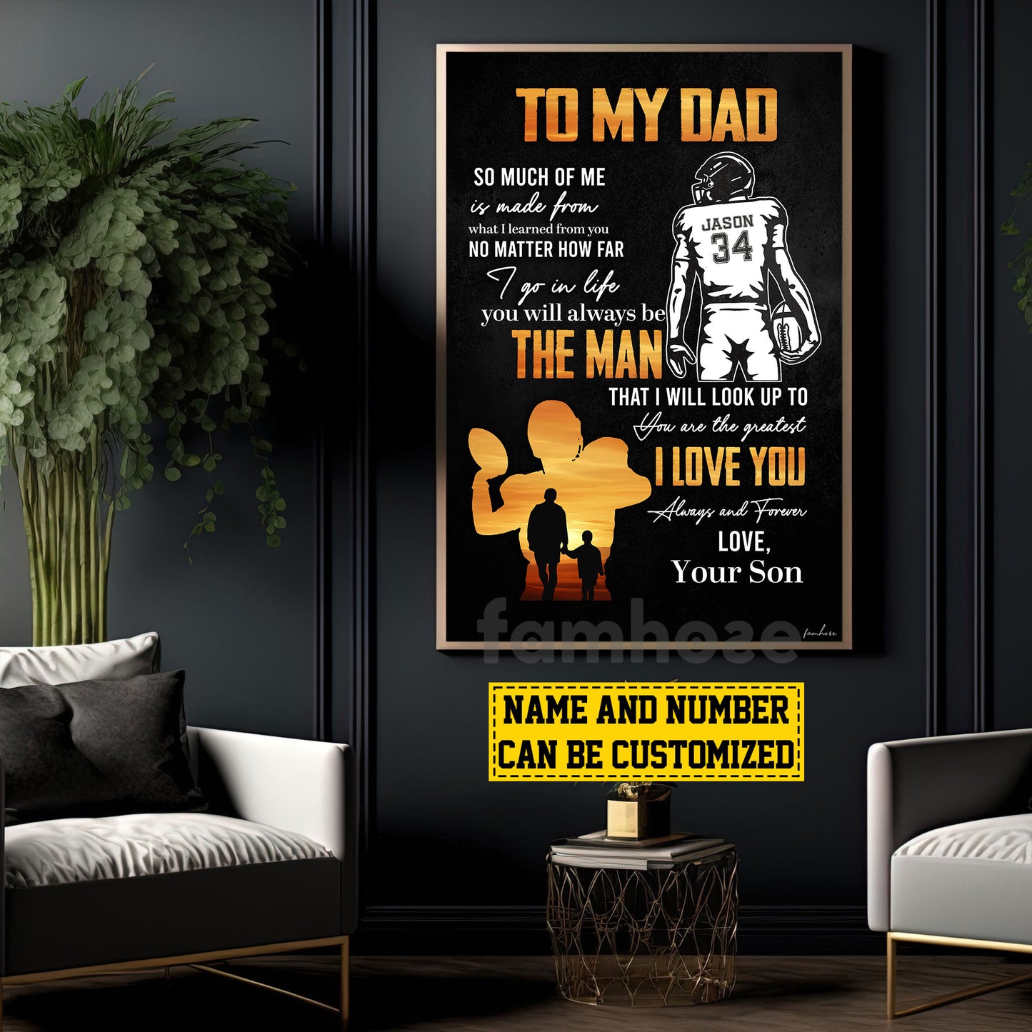 Personalized Football Dad Son Canvas Painting, To My Dad I Love You Wall Art Decor, Poster Father's Day Gift For Football Lovers