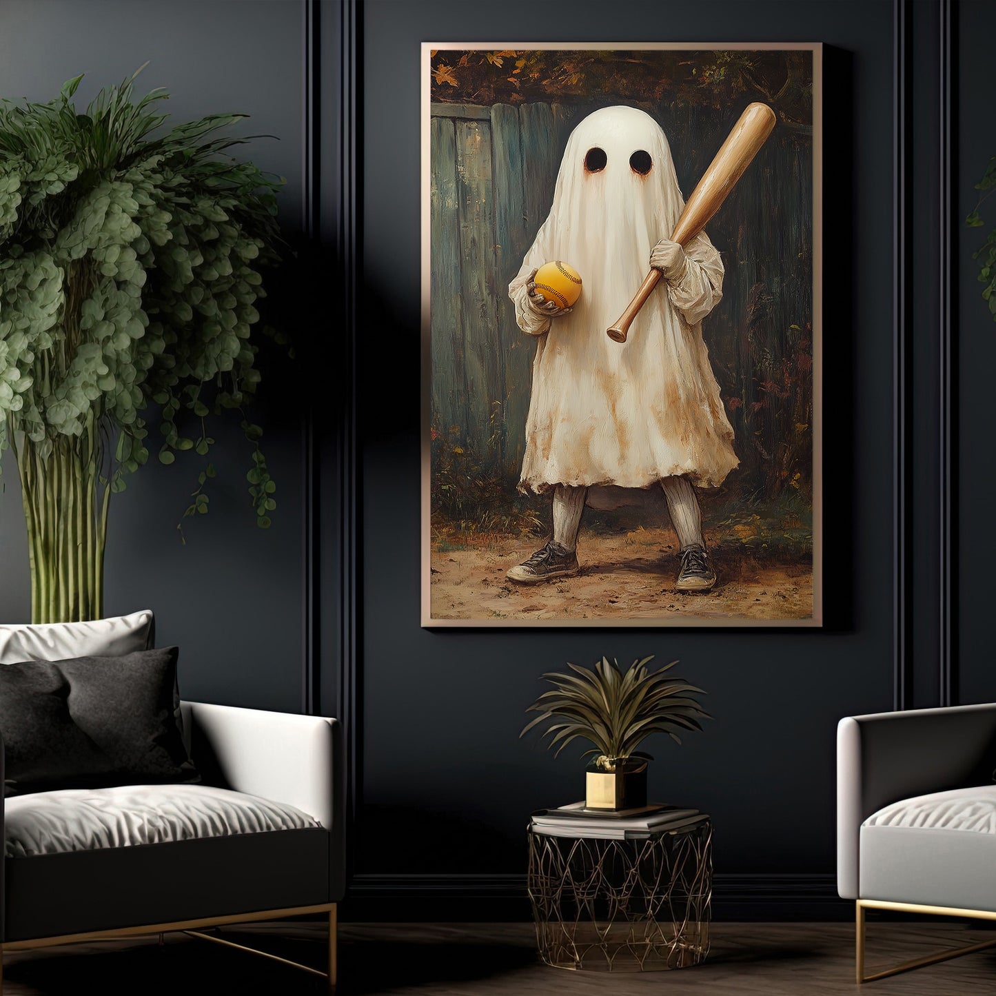 Ghostly Batter Canvas Painting, Spooky Season Wall Art Decor, Halloween Poster Gift For Ghost Lovers