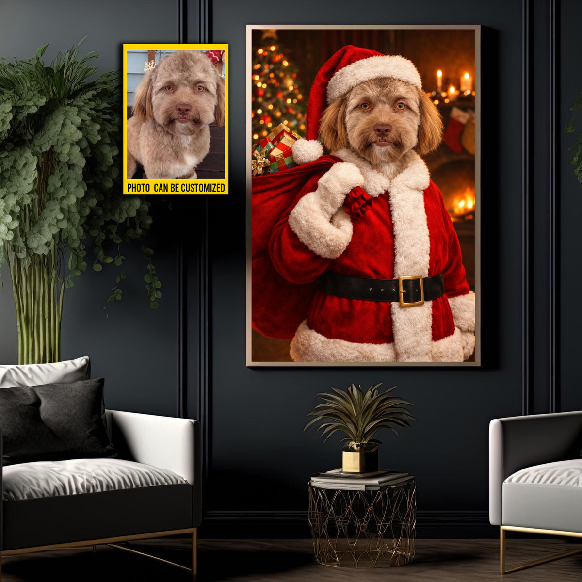 Personalized Christmas Dog Canvas Wall Art, Dog Santa Claus Christmas Pet Portrait Wall Art Decor, Xmas Poster Gift For Dog Lover