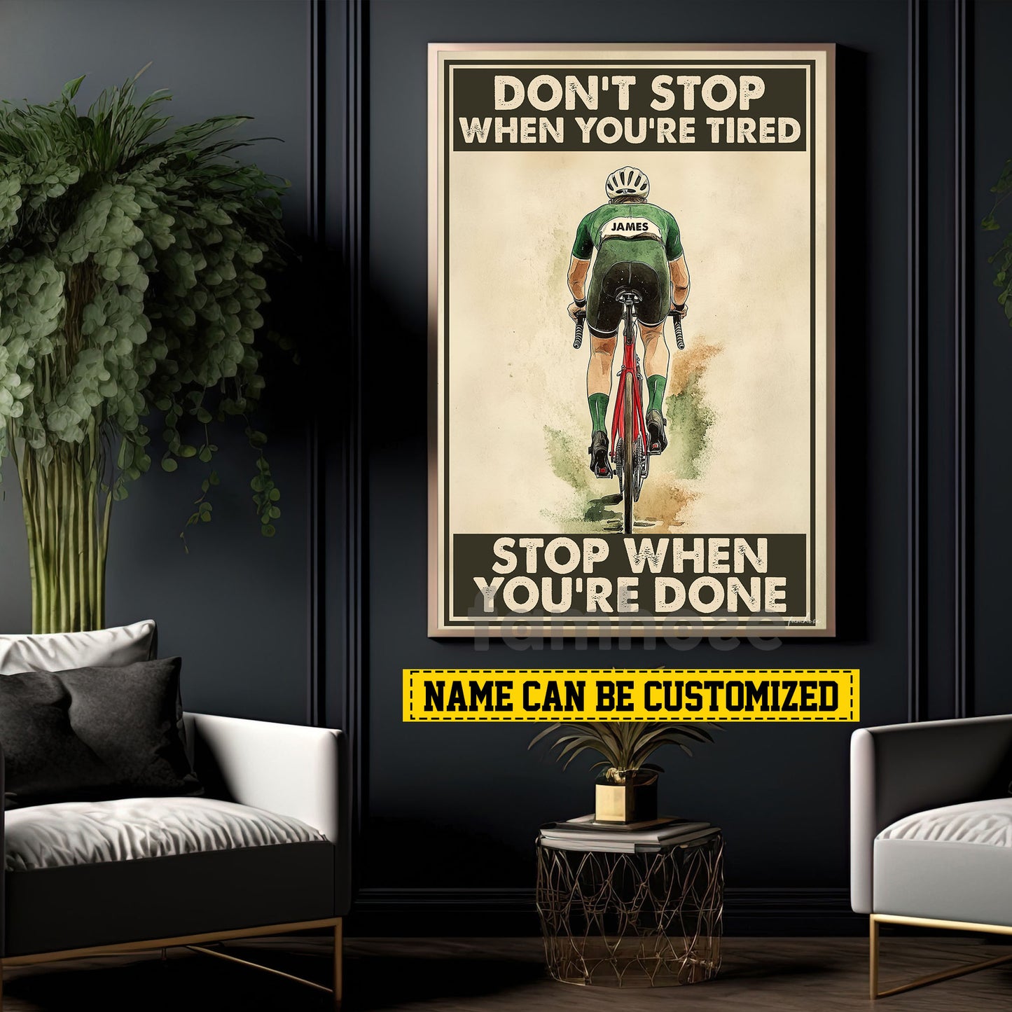 Motivational Personalized Cycling Man Canvas Painting, Don't Stop When You're Tired Wall Art Decor, Poster Gift For Cycling Lovers
