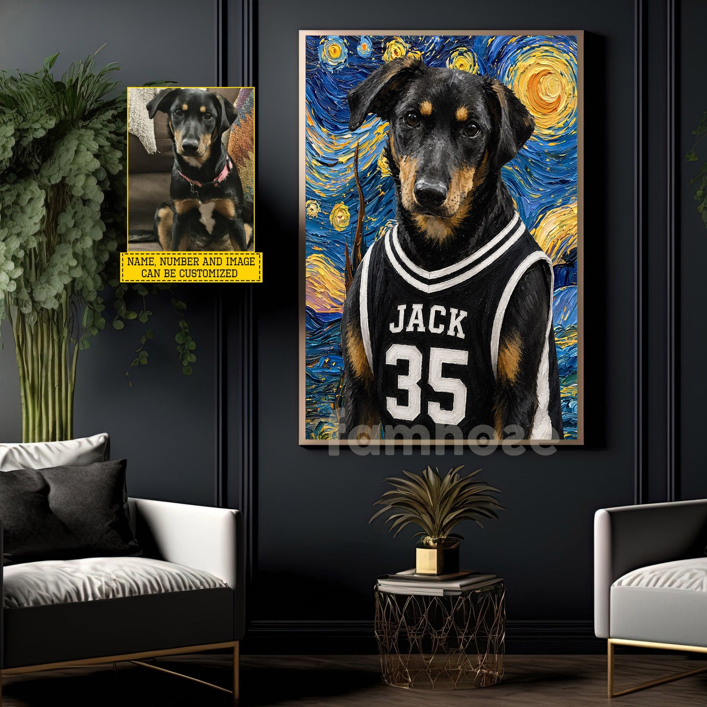 Personalized Basketball Dog Canvas Painting, Your MVP Has Four Paws, Starry Night Wall Art Decor, Poster Gift For Dog Lover, Basketball Lover