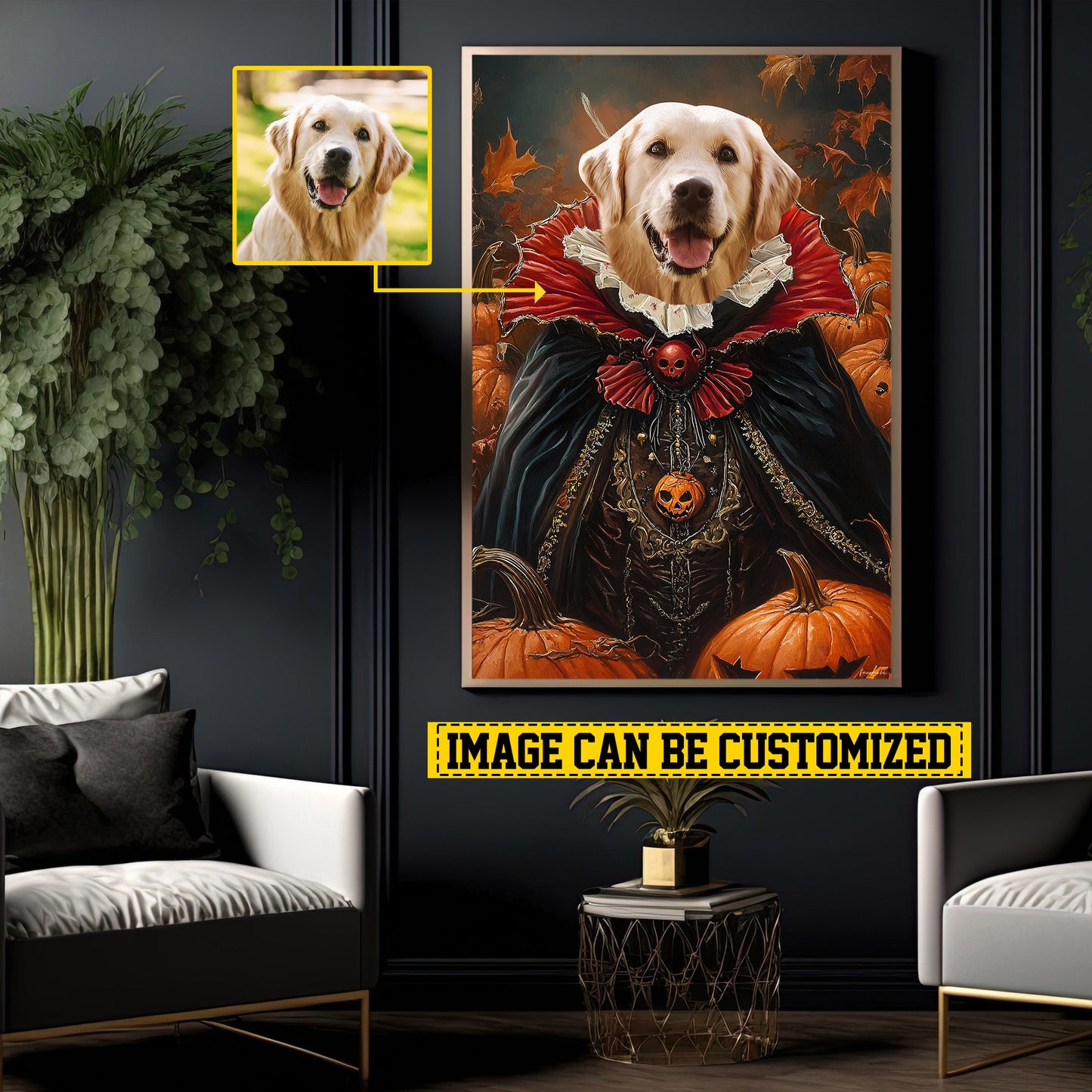 Personalized Victorian Dog Canvas Painting, Spooky Season Wall Art Decor, Halloween Poster Gift For Dog Lovers