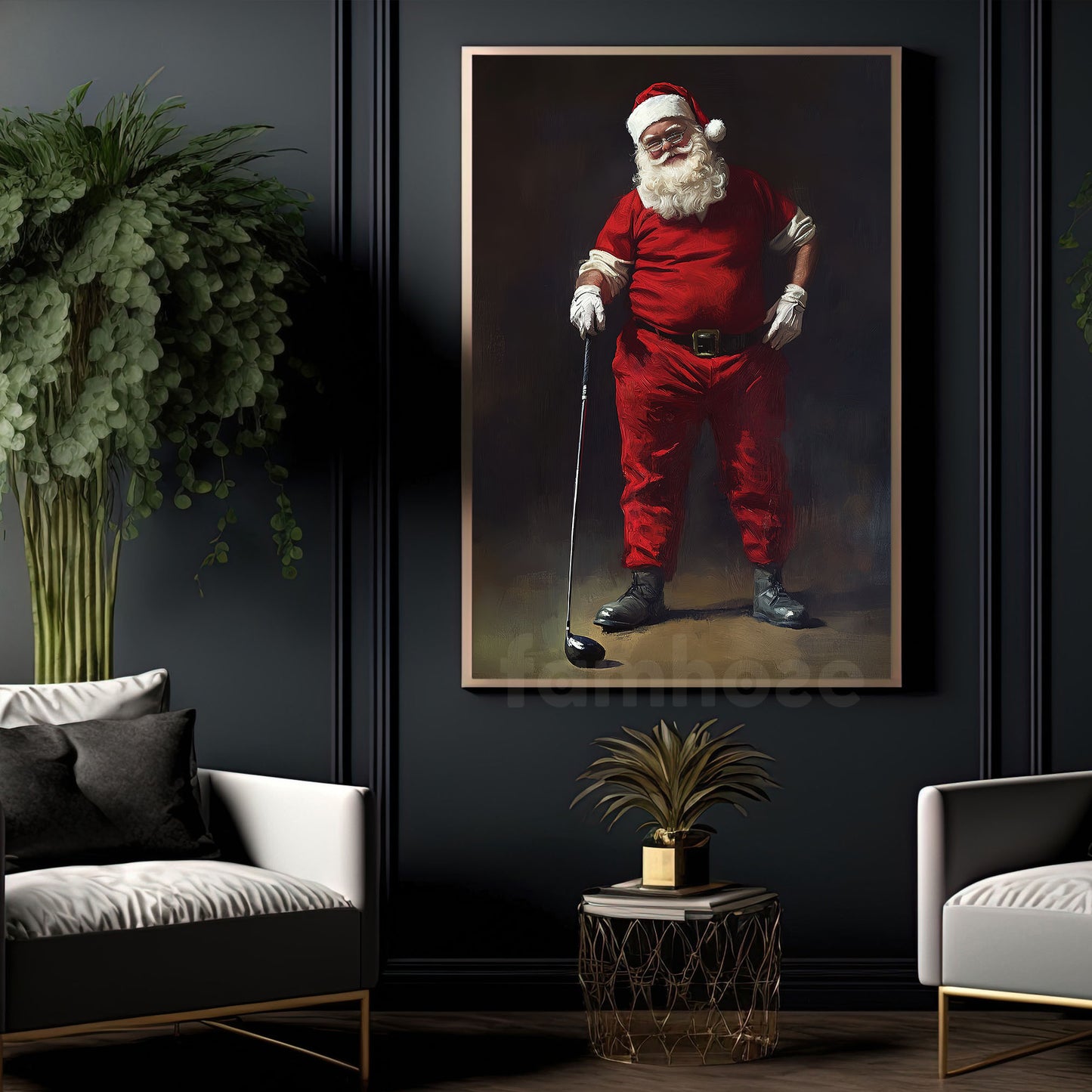 Cool Christmas Golf Canvas Painting, Santa Claus Poses Golf Sport Wall Art Decor, Xmas Poster Gift For Golf Lovers