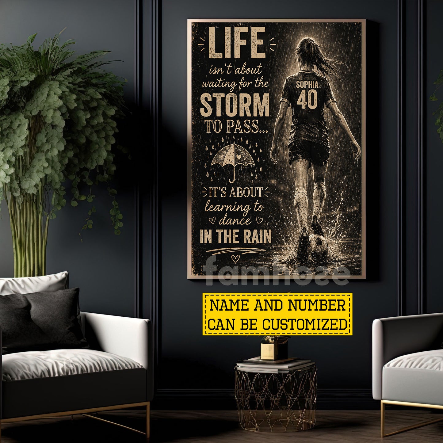 Personalized Soccer Girl Canvas Painting, Life Isn't About Waiting For The Storm To Pass Sport Wall Art Decor, Poster Gift For Soccer Lover