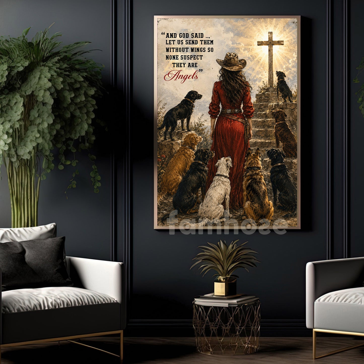 Dog & Cowgirl Canvas Painting, Let Us Send Them Without Wings Wall Art Decor, Poster Gift For Dog Lover