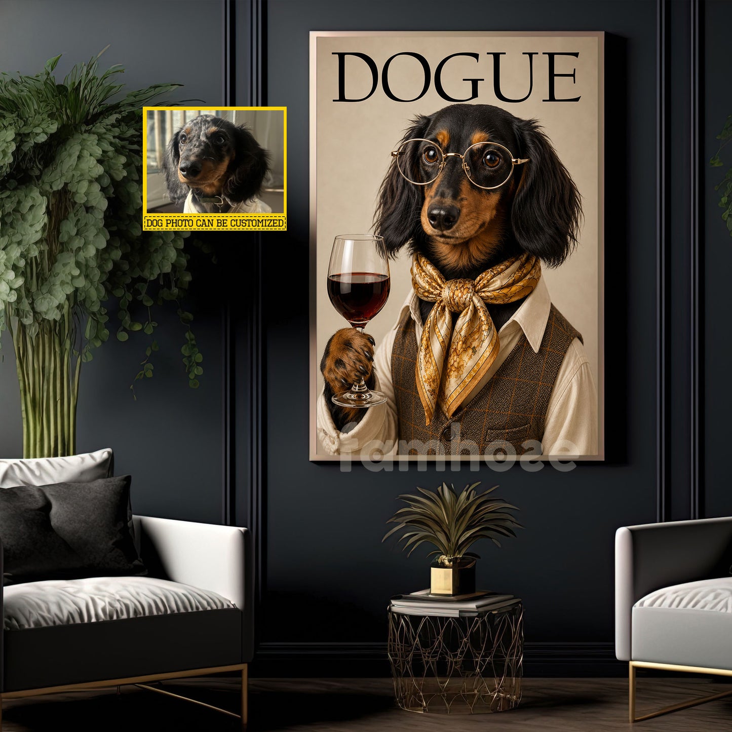 Personalized Fashion Dogue Dog Canvas Painting, Dachshund Dog Portrait Wall Art Decor, Poster Gift For Dog Lover