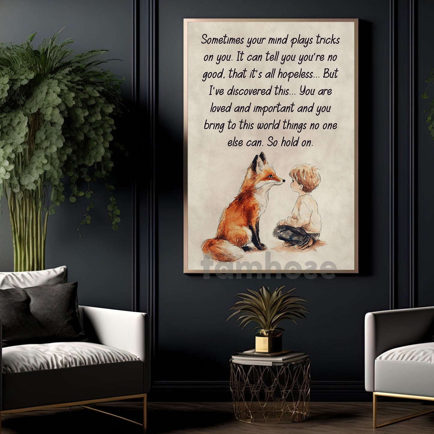 Quote Boy And Fox Canvas Painting, Sometimes Your Mind Plays Tricks On You Wall Art Decor, Inspirational Quotes Poster Gift To Decor House Or Office