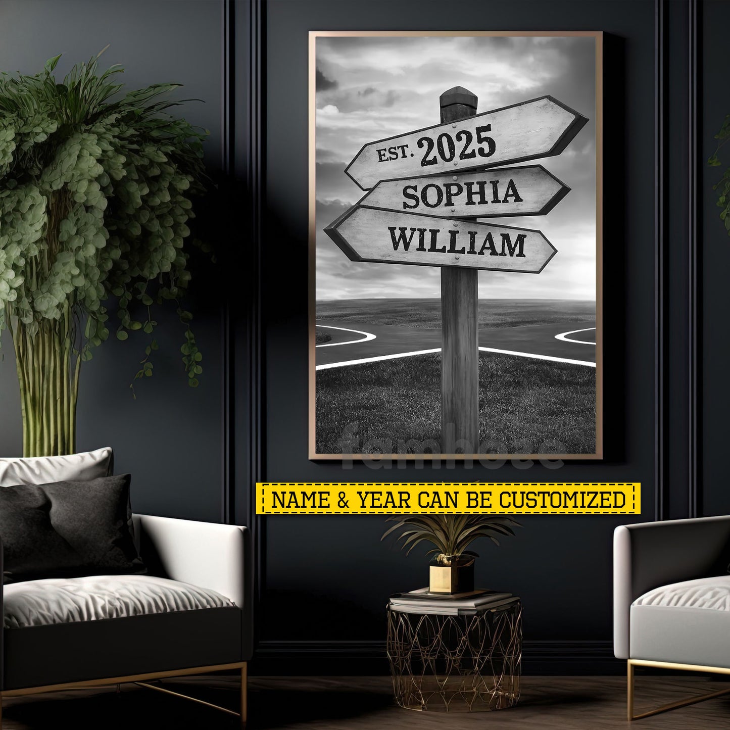 Personalized Couple Canvas Painting, Couple Direction Sign Wall Art Decor, Anniversary Poster Gift For Couple