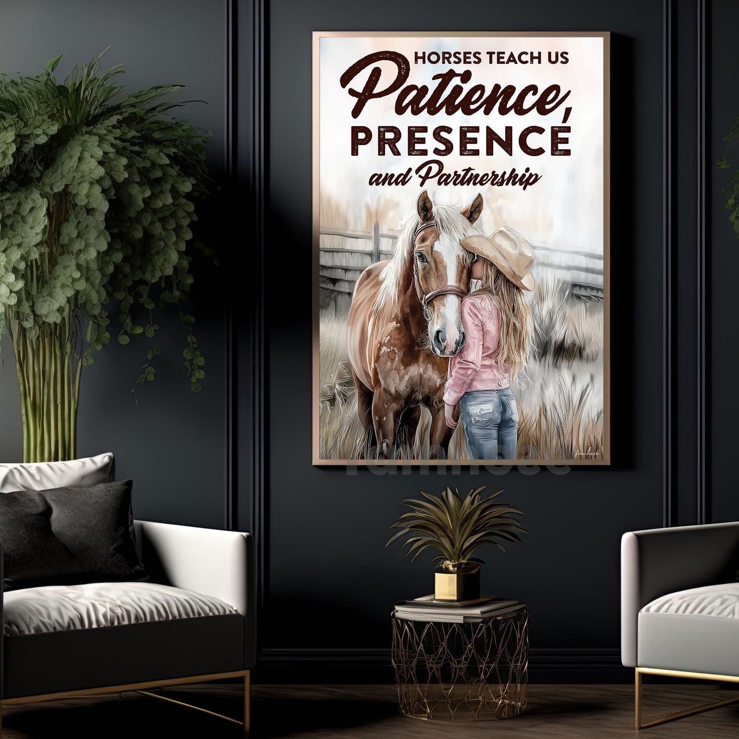 Horse Riding Girl Canvas Painting, Horses Teach Us Patience Presence And Partnership Wall Art Decor, Poster Gift For Horse Girl