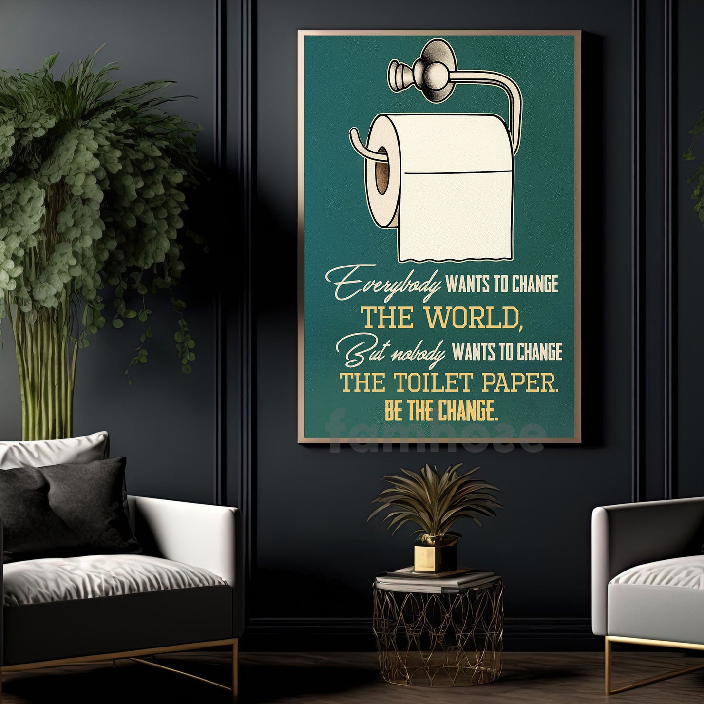 Funny Toilet Canvas Painting, Everybody Wants To Change The World Wall Art Decor, Restroom Poster Gift