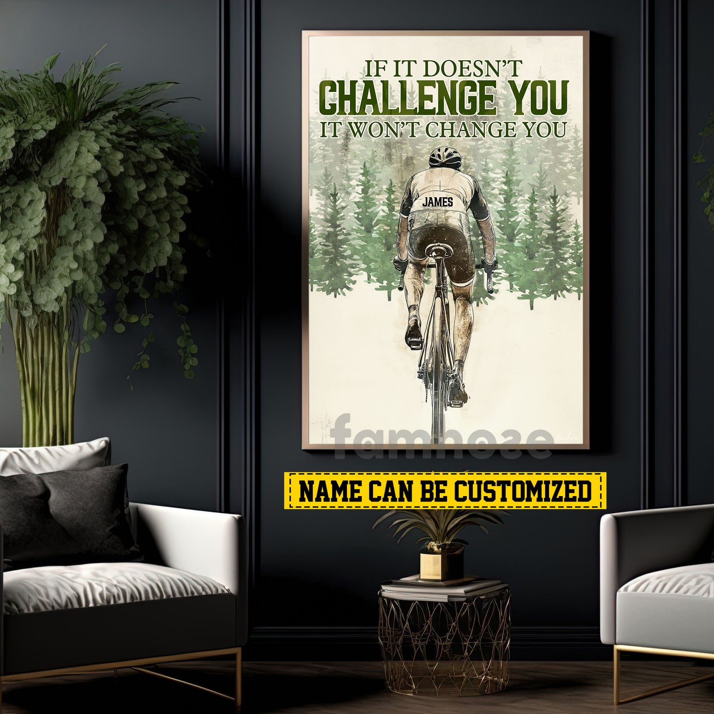Motivational Personalized Cycling Man Canvas Painting, If It Doesn’t Challenge You It Won’t Change You Wall Art Decor, Poster Gift For Cycling Lovers