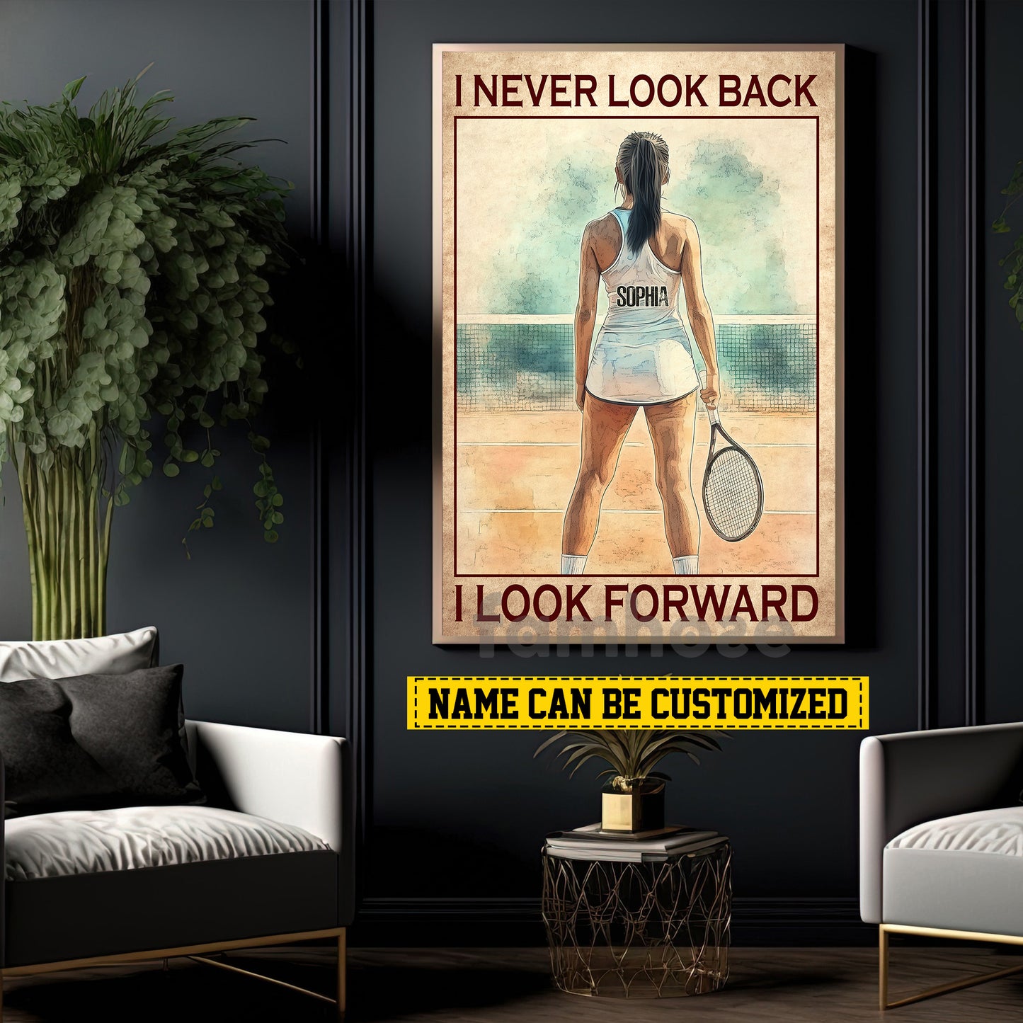 Personalized Tennis Woman Canvas Painting, I Never Look Back I Look Forward Sport Wall Art Decor, Poster Gift For Tennis Lovers