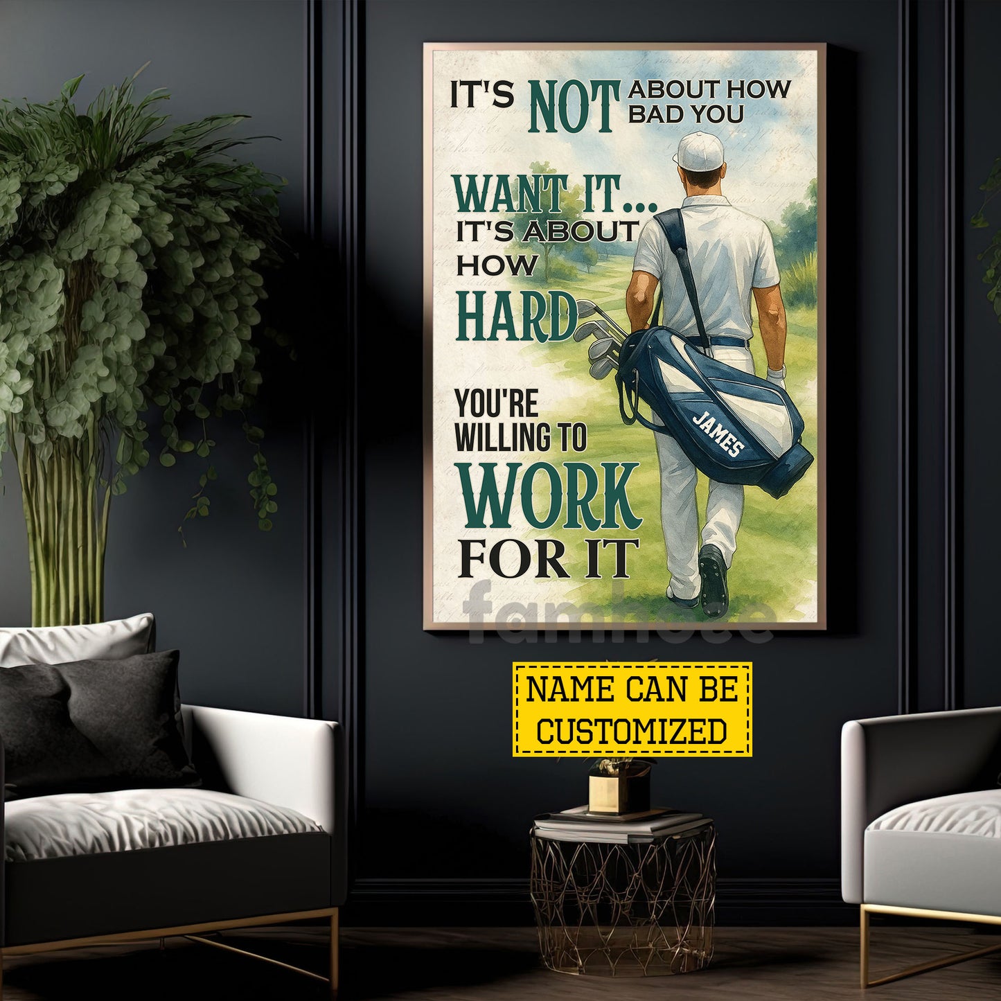 Personalized Golf Man Canvas Painting, You're Willing To Work For It Sport Wall Art Decor, Poster Gift For Golf Lover