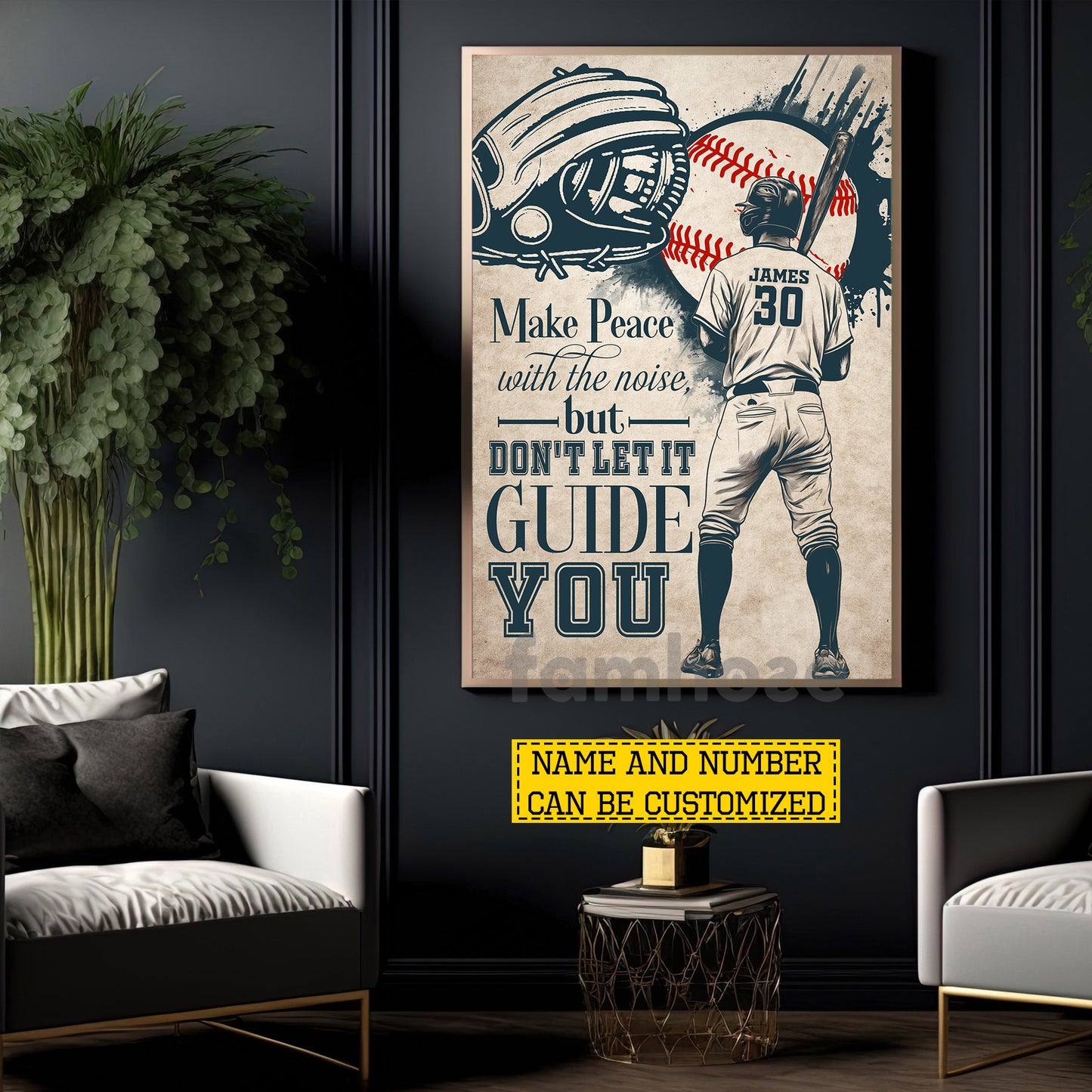 Motivational Baseball Man Canvas Painting, Make Peace With The Noise Sport Wall Art Decor, Poster Gift For Baseball Lovers
