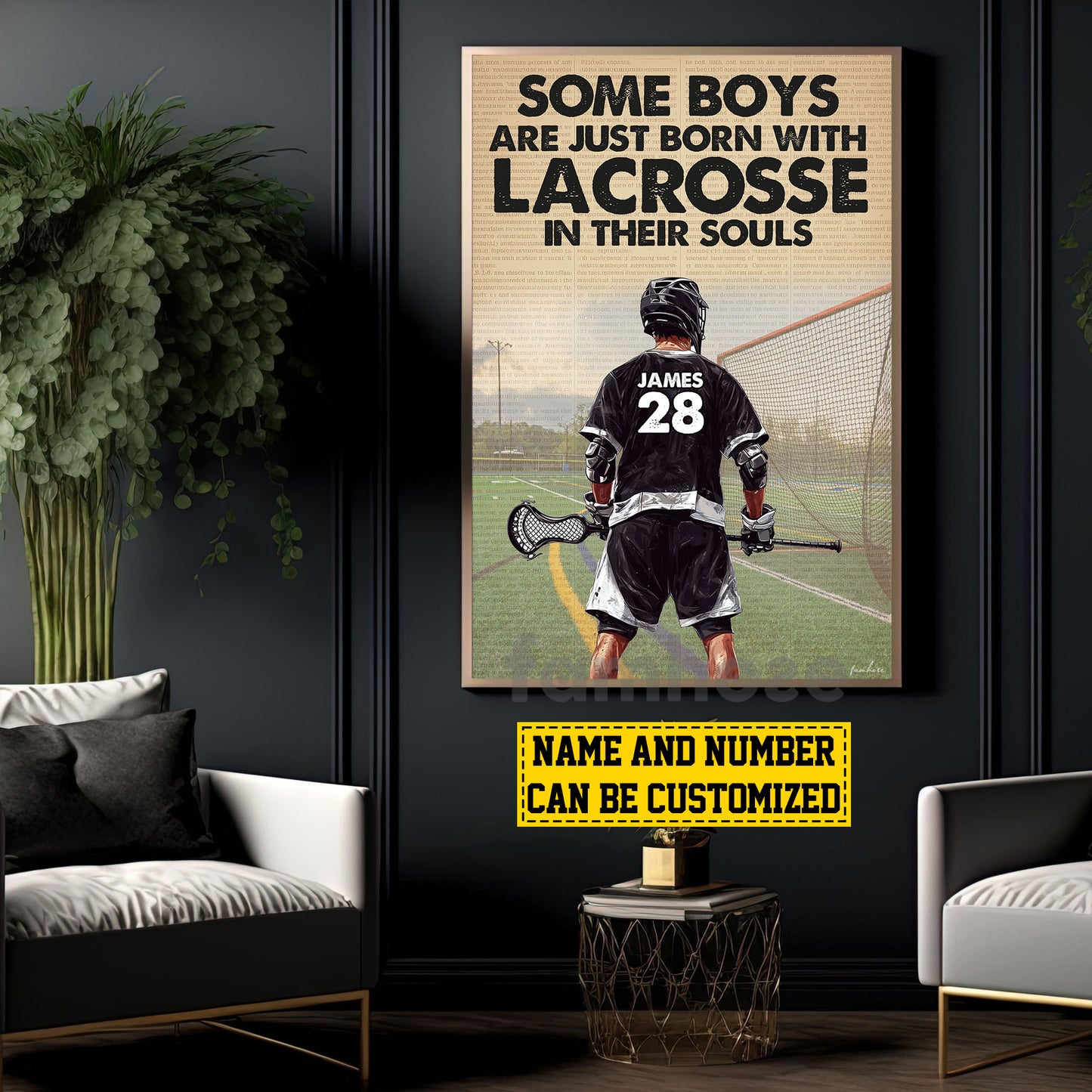 Personalized Lacrosse Boy Canvas Painting, Some Boys Are Just Born With Lacrosse In Their Souls Sports Wall Art Decor, Poster Gift For Lacrosse Lovers