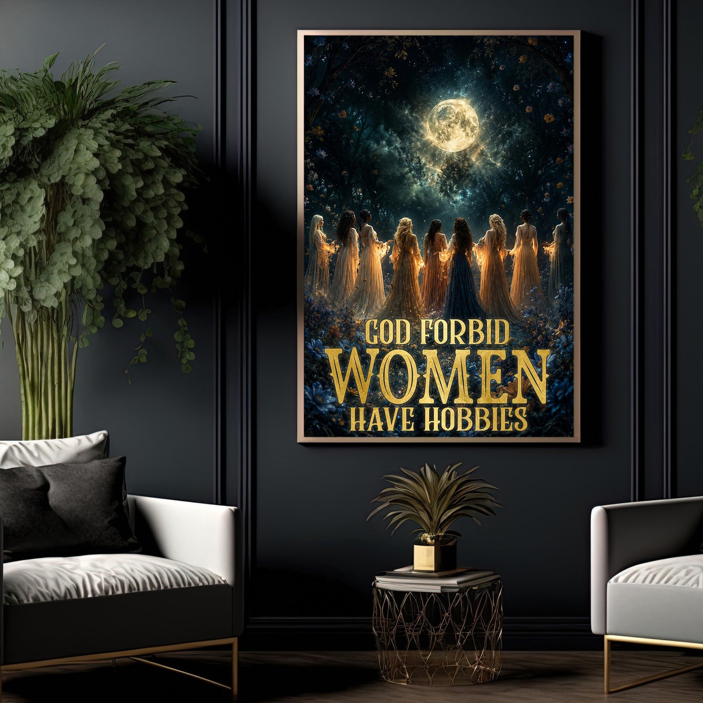 Halloween Feminine Canvas Painting, God Forbid Women Have Hobbies Wall Art Decor, Spooky Season Poster Gift