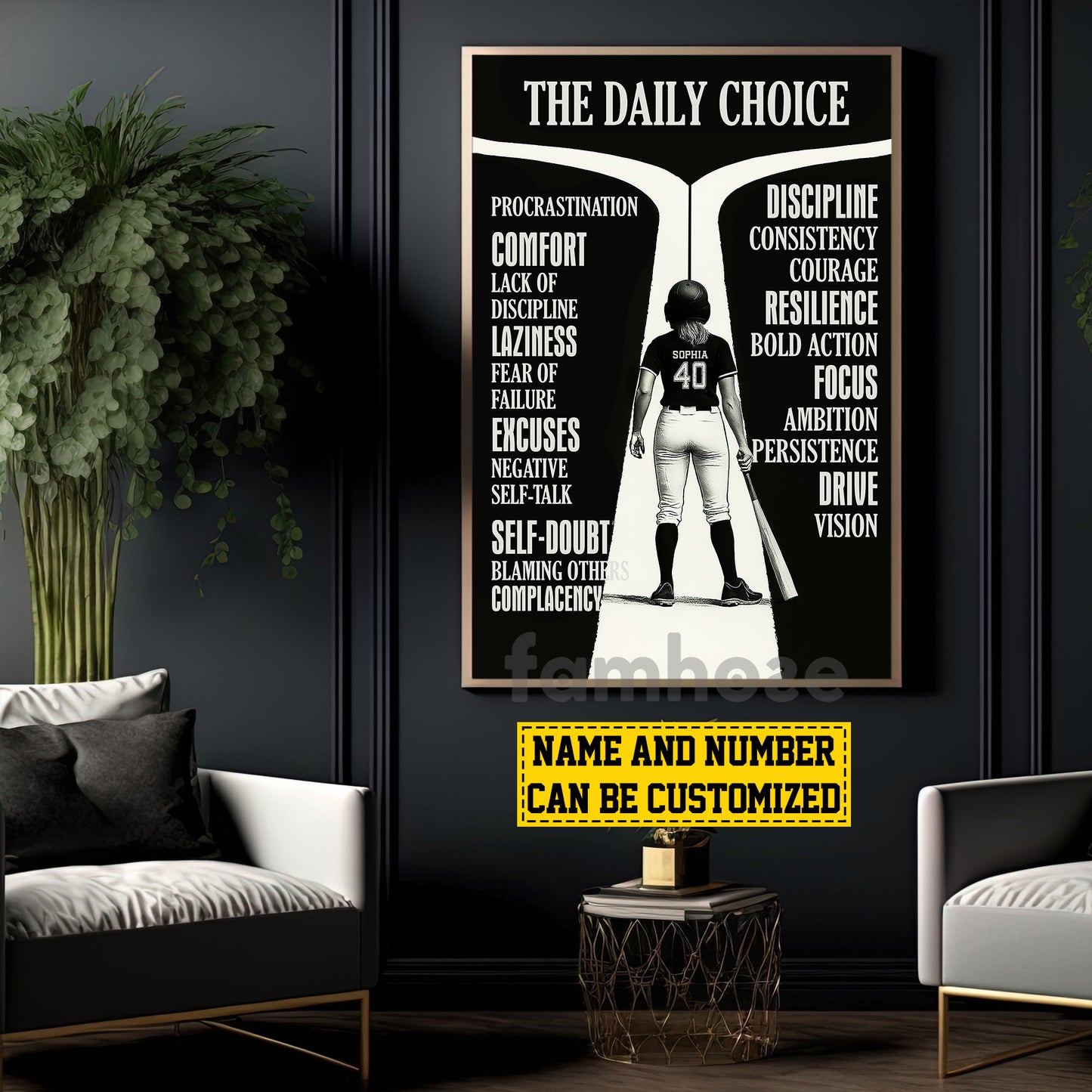 Motivational Personalized Softball Woman Canvas Painting, The Daily Choice Sport Wall Art Decor, Poster Gift For Softball Lovers