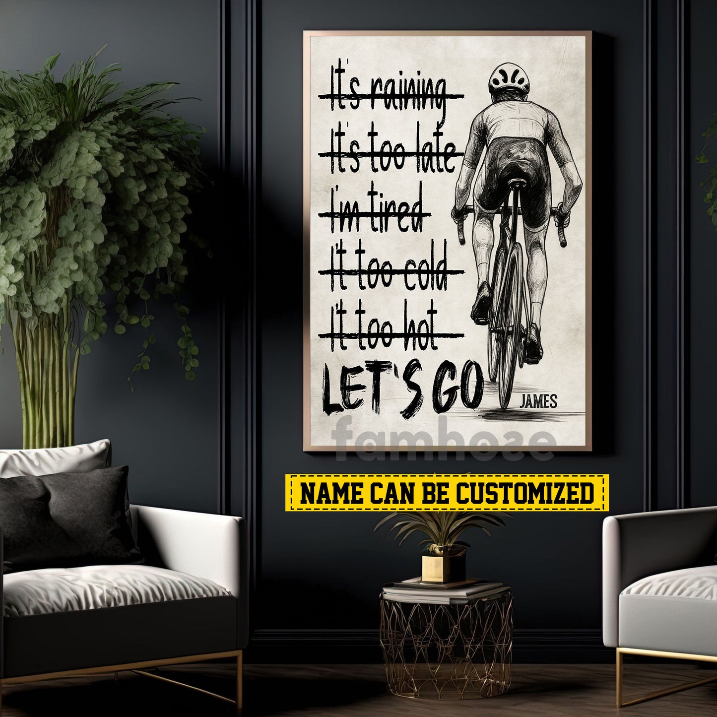 Motivational Personalized Cycling Man Canvas Painting, Let's Go Sport Wall Art Decor, Poster Gift For Cycling Lovers
