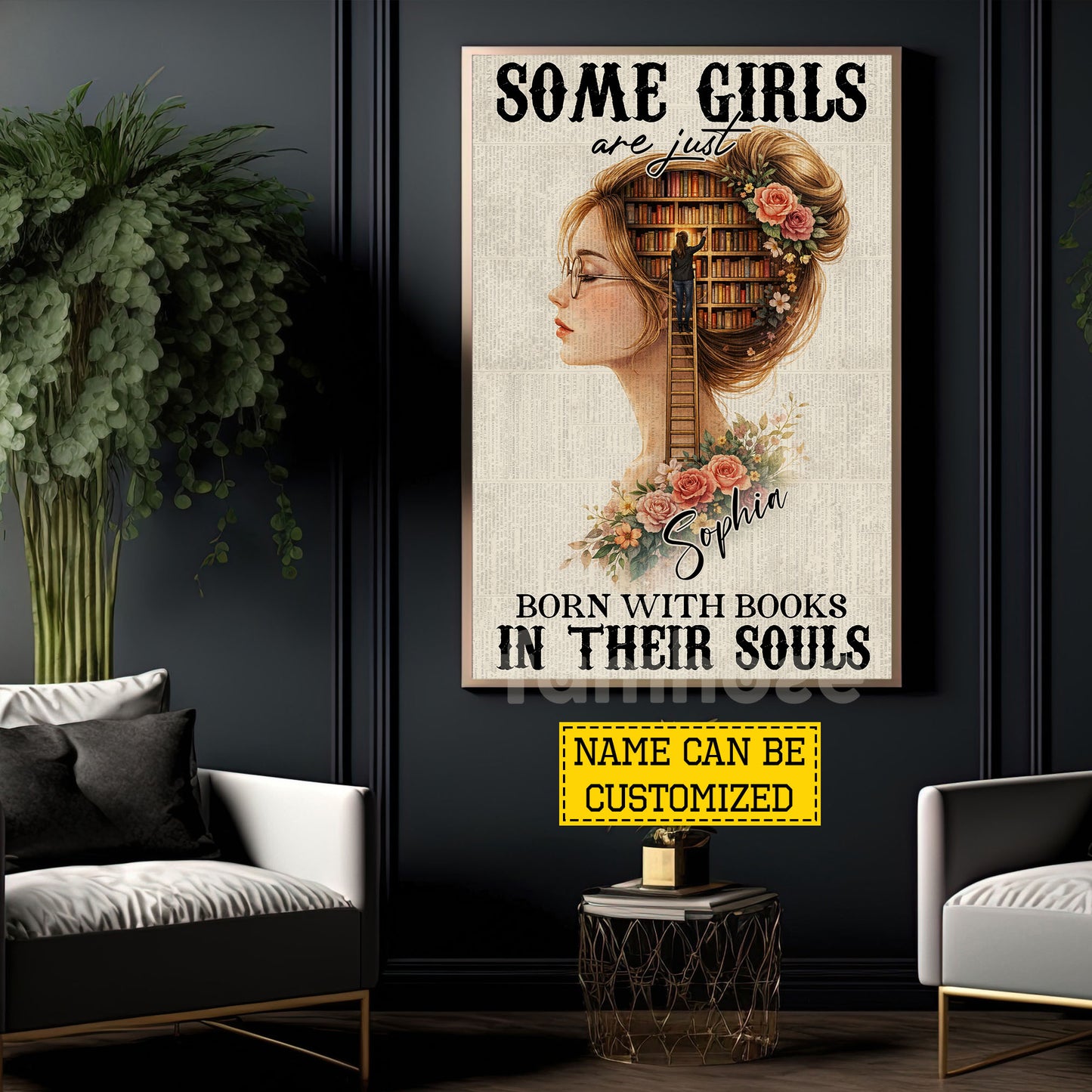 Personalized Book Girl Canvas Painting, Some Girls Are Just Born Wall Art Decor, Poster Gift For Reading Lovers