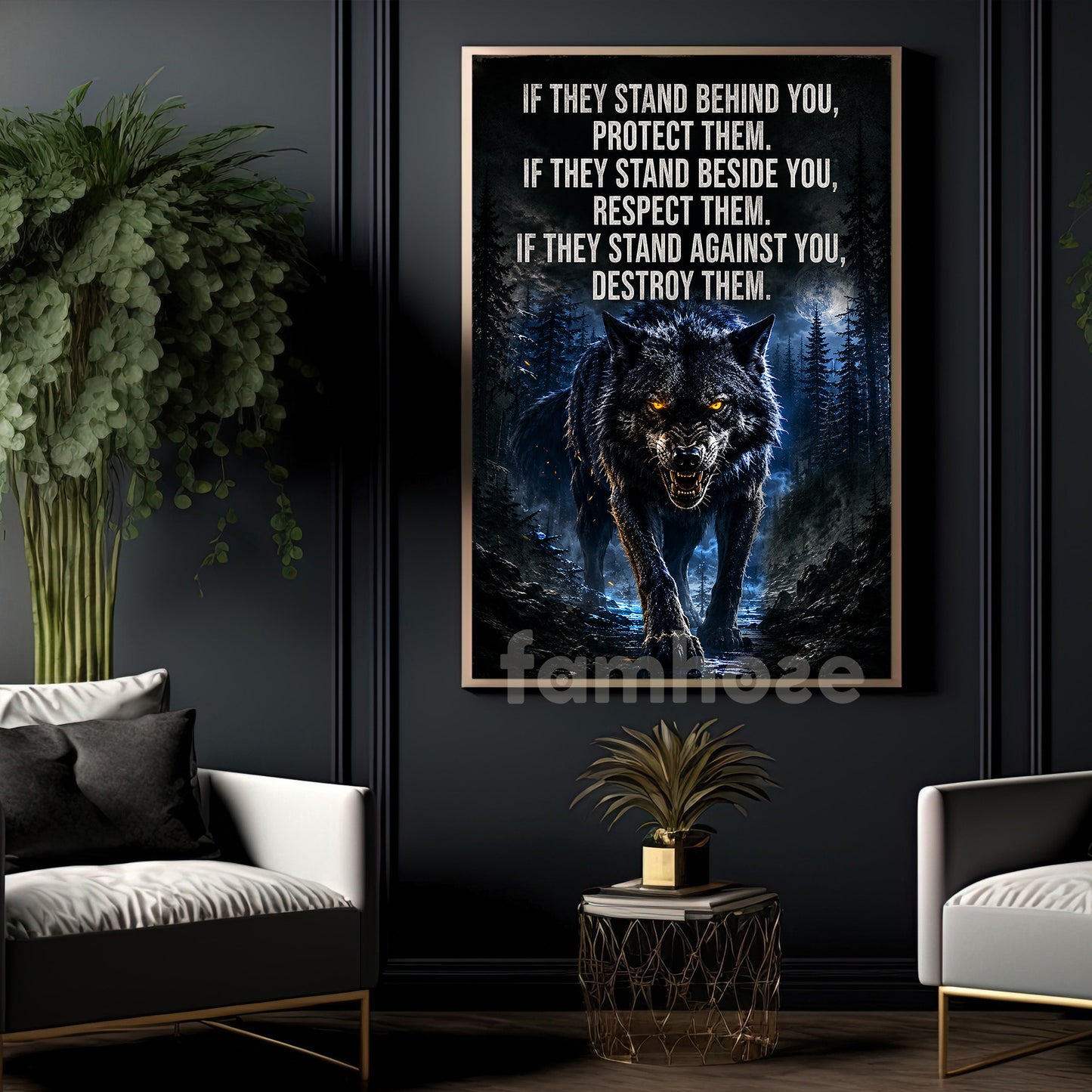 Wolf Canvas Painting, If They Stand Behind You Protect Them Wall Art Decor, Poster Gift For Wolf Lover