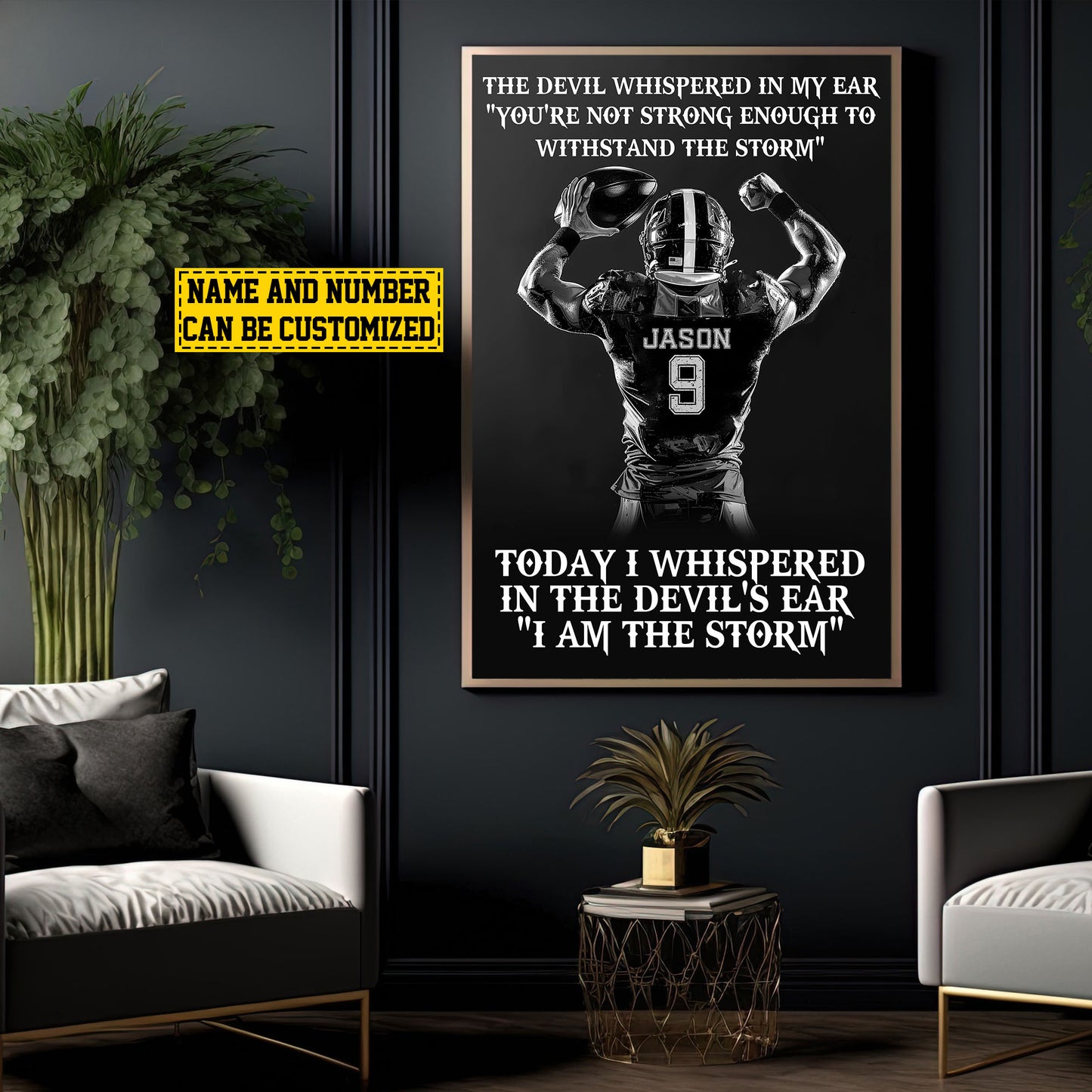 Personalized Motivational Football Canvas Painting, I Am The Storm, Sports Quotes Wall Art Decor, Poster Gift For Football Lovers, Football Boys