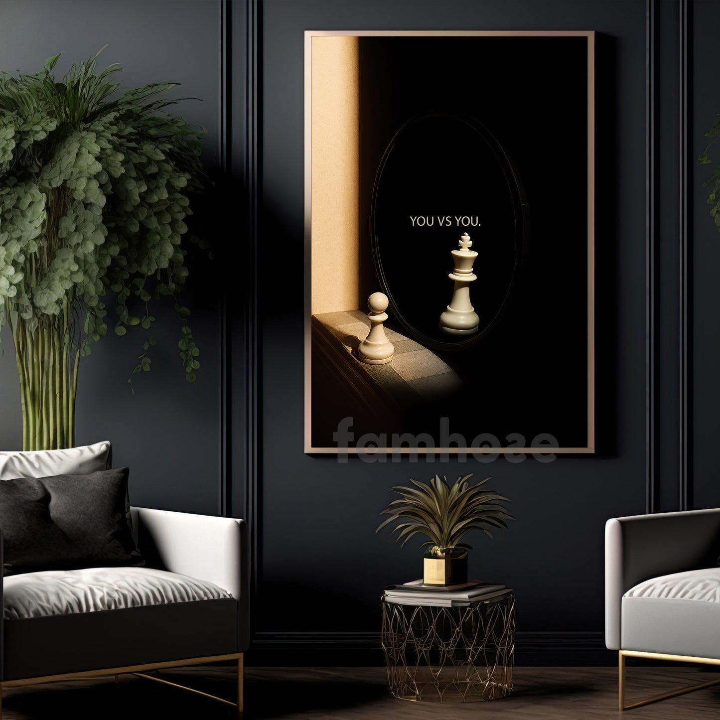 Minimalist Chess Canvas Painting, You Vs You Self Improvement Wall Art Decor, Poster Gift To Decor House Or Office