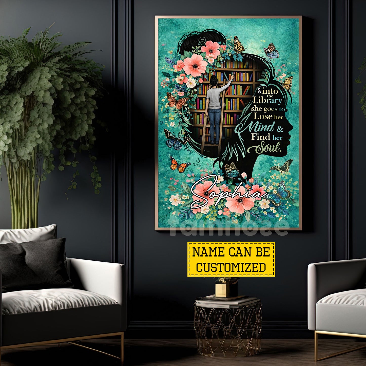 Personalized Book Girl Canvas Painting, & Into The Library Wall Art Decor, Poster Gift For Reading Lovers