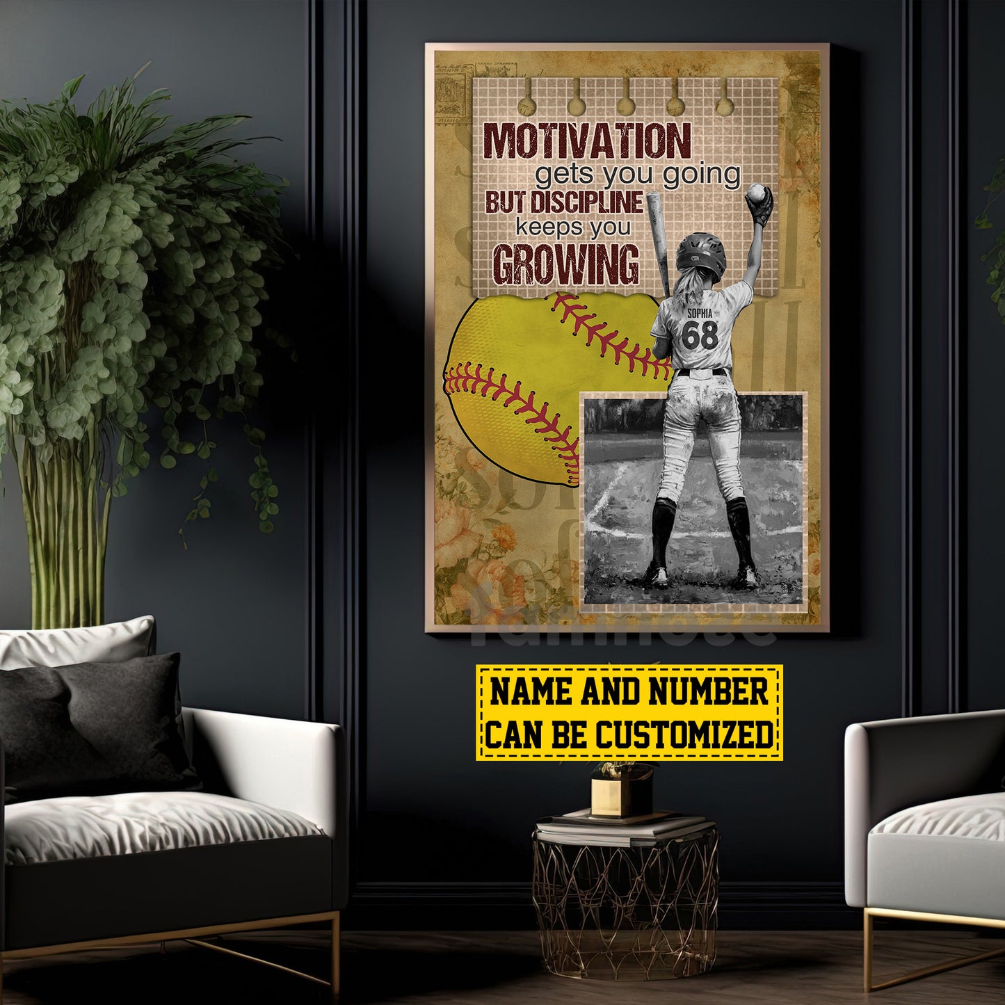 Personalized Softball Woman Canvas Painting, Motivation Gets You Going Sport Wall Art Decor, Poster Gift For Softball Lovers