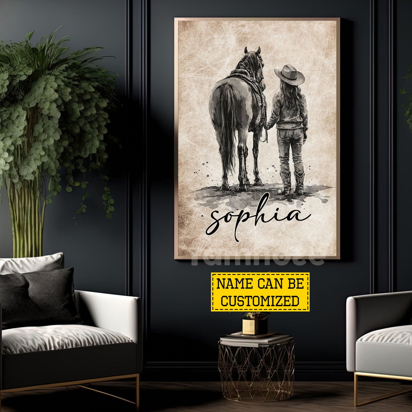 Personalized Horse And Cowgirl Kid Canvas Painting, Western Ranch Life Wall Art Decor, Poster Gift For Cowgirl