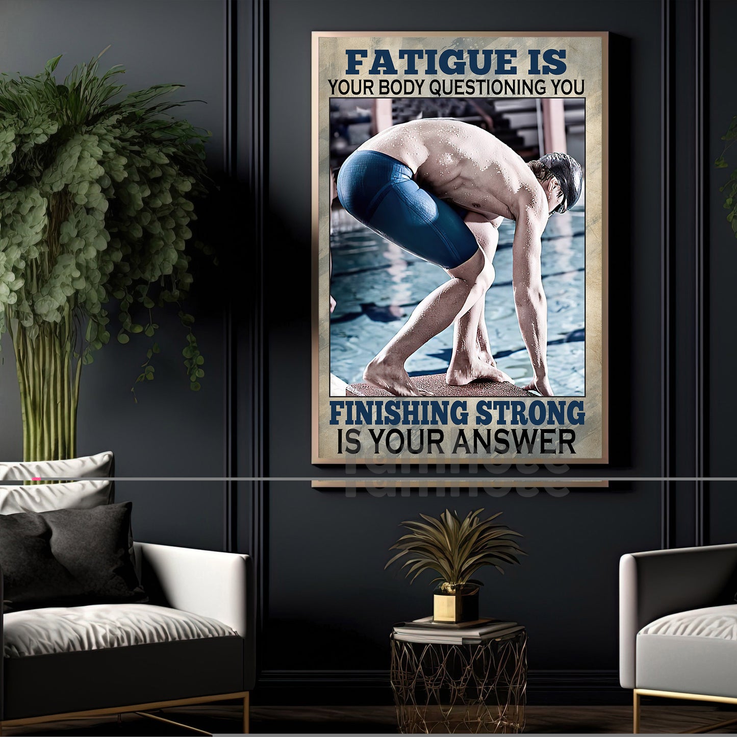 Swimming Man Canvas Painting, Fatigue Is Your Body Questioning You Sport Wall Art Decor, Poster Gift For Swimming Lovers