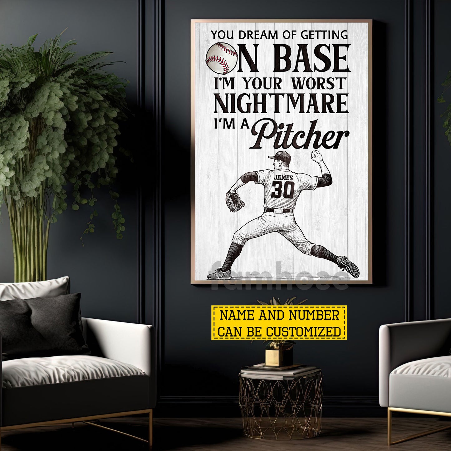 Personalized Baseball Pitcher Canvas Painting, You Dream Of Getting On Base Sport Wall Art Decor, Poster Gift For Baseball Lover