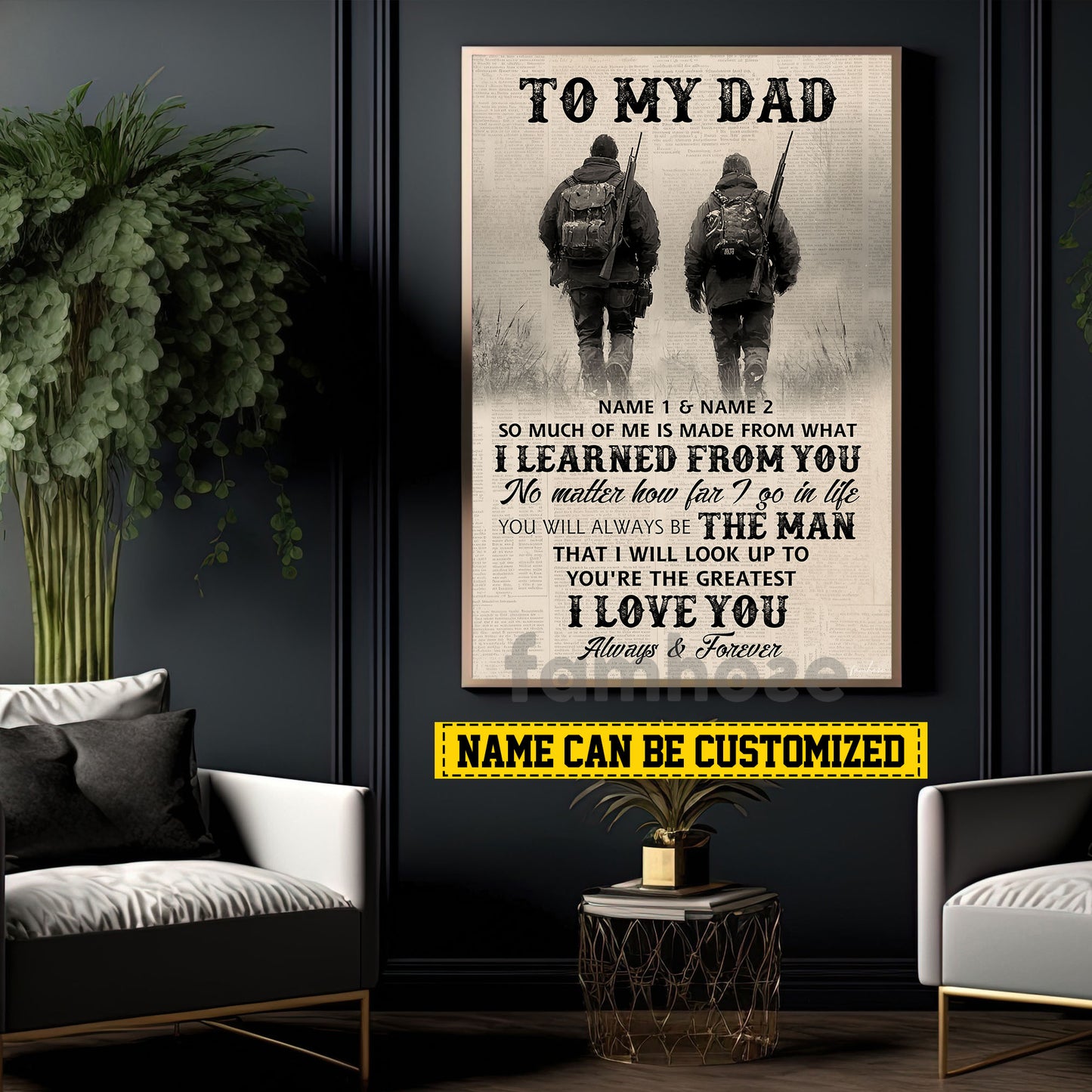 Personalized Hunting Dad Son Canvas Painting, To My Dad No Matter How Far I Go In Life Sport Wall Art Decor, Poster Father's Day Gift For Hunting Lovers