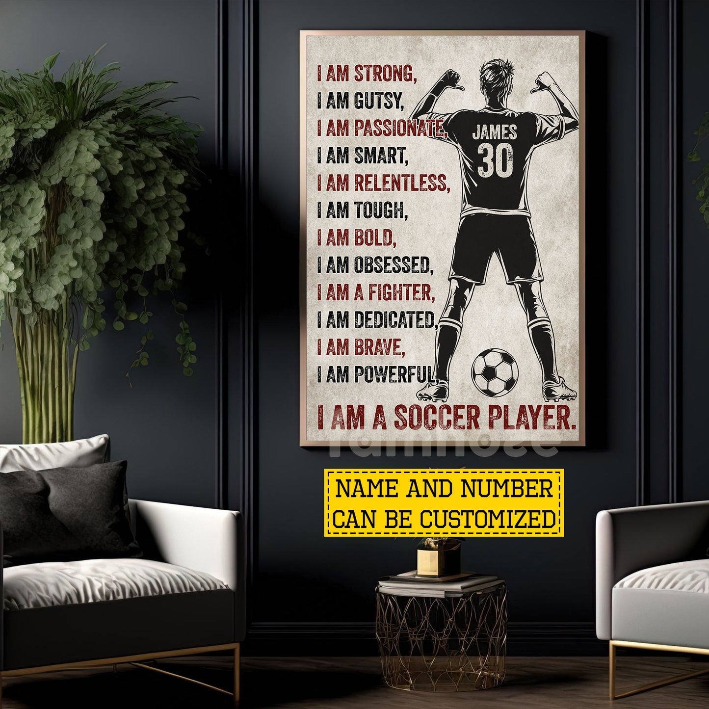 Personalized Soccer Man Canvas Painting, I Am A Soccer Player Sport Wall Art Decor, Poster Gift For Soccer Lover