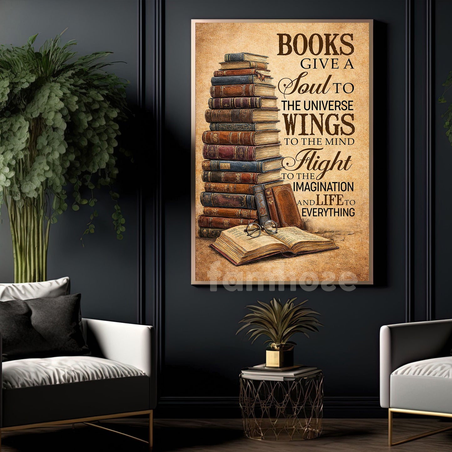 Reading Book Canvas Painting, Books Give A Soul To The Universe Wall Art Decor, Poster Gift For Reading Lovers