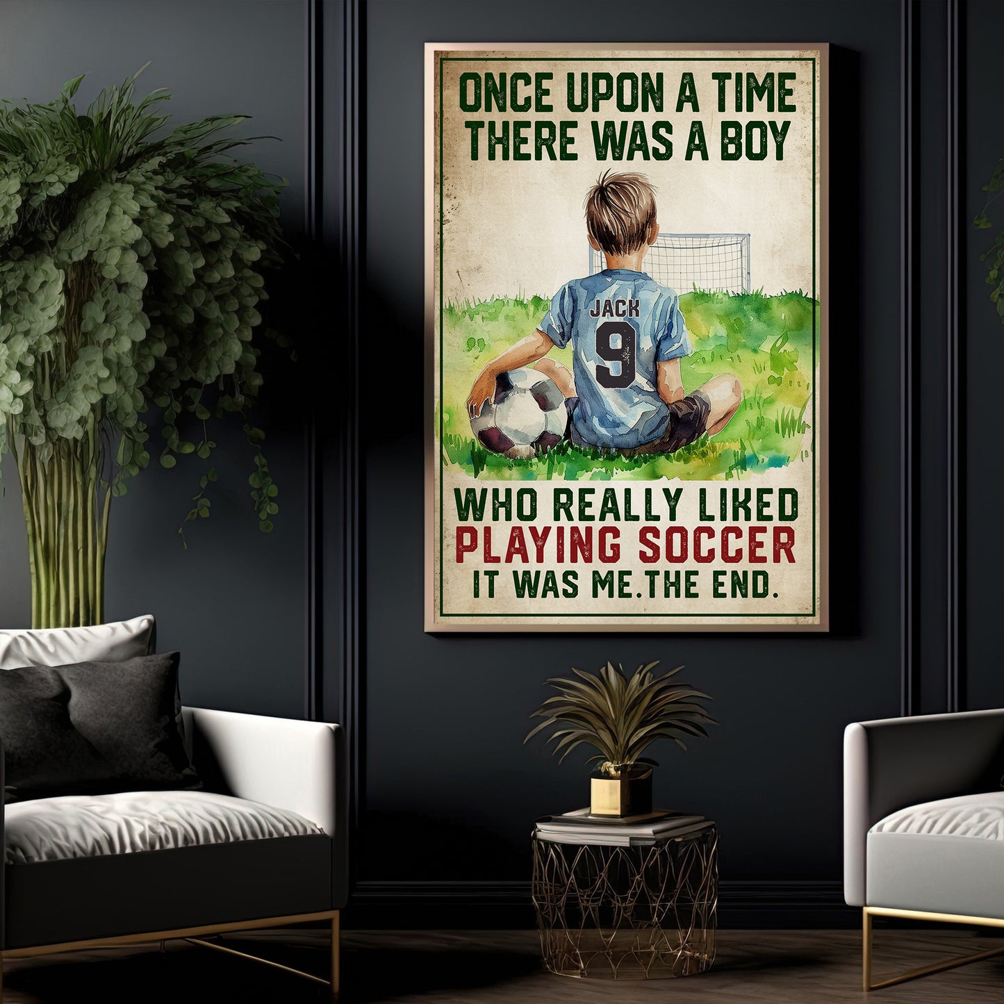 Personalized Motivational Soccer Canvas Painting, Once Upon A Time There Was A Boy, Sports Quotes Wall Art Decor, Poster Gift For Soccer Lovers, Soccer Boys