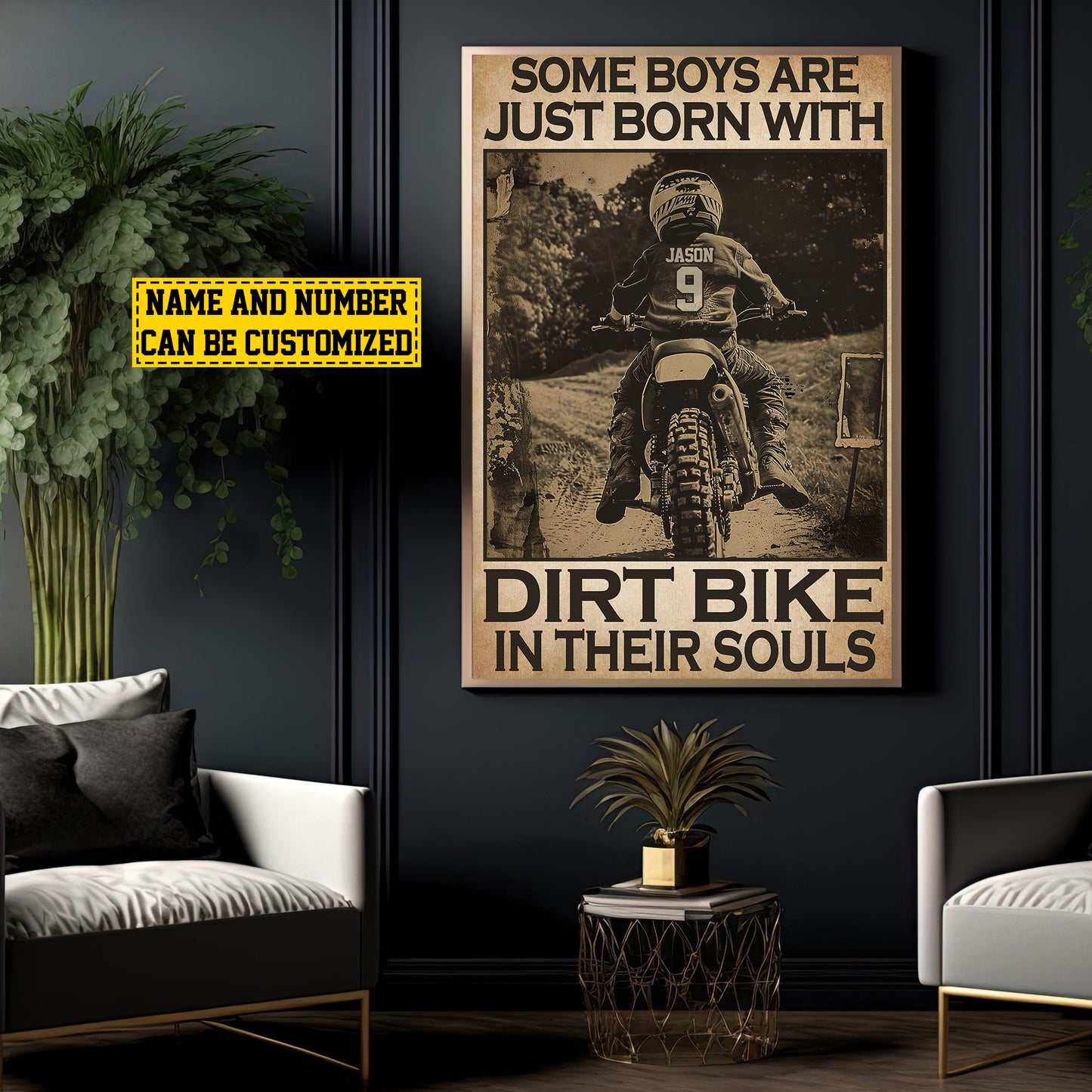 Funny Personalized Dirt Bike Kid Canvas Painting, Some Boys Are Just Born With Dirt Bike In Their Souls Quotes Wall Art Decor, Poster Gift For Kid Motocross Lovers