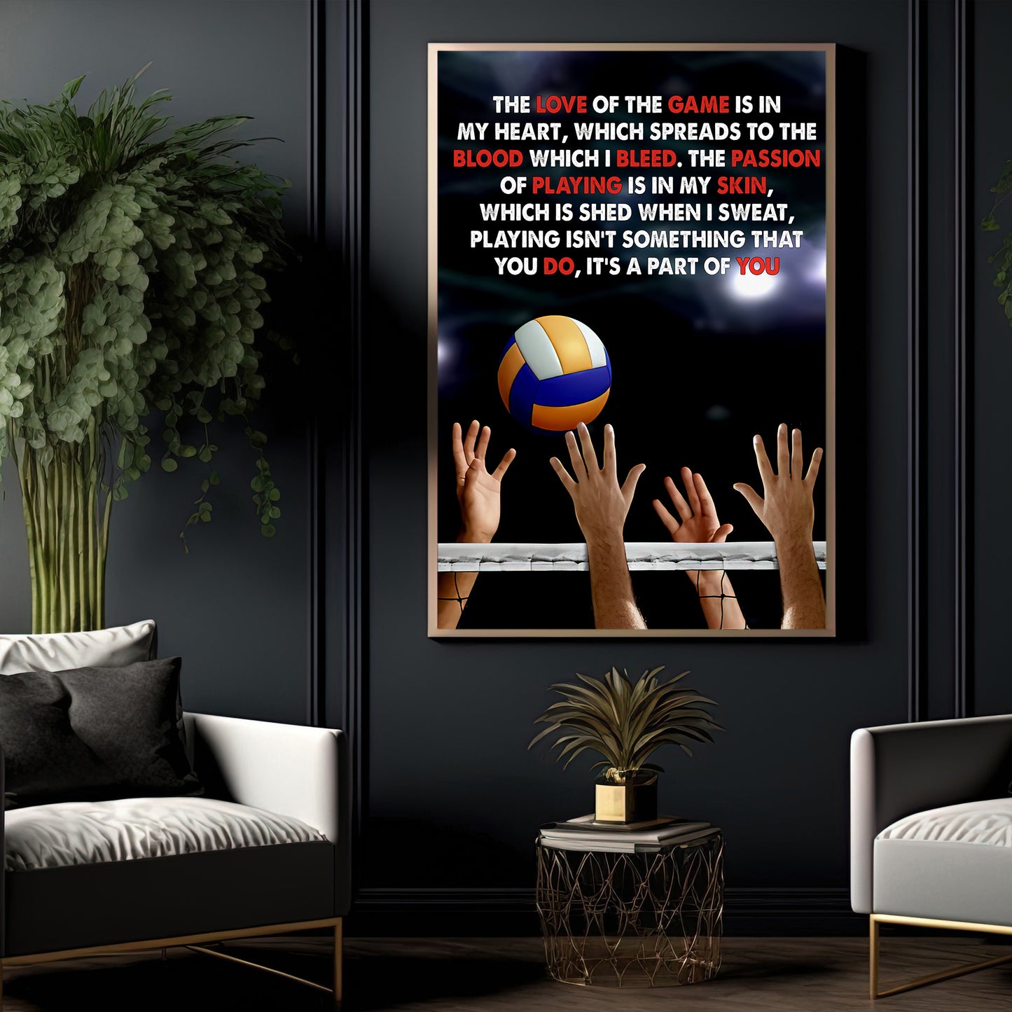 Motivational Volleyball Canvas Painting, The Love Of The Game Sport Wall Art Decor, Poster Gift For Volleyball Lovers