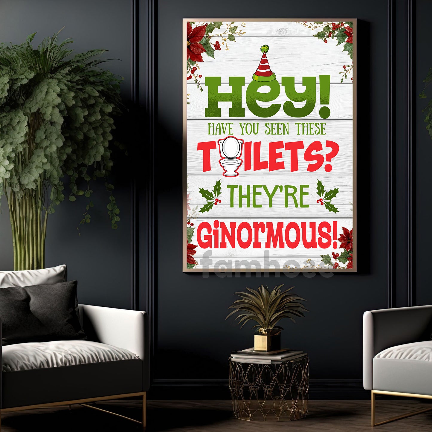 Funny Christmas Toilet Canvas Painting, Hey Have You Seen These Toilet Wall Art Decor Xmas Poster Gift For Toilet Lovers
