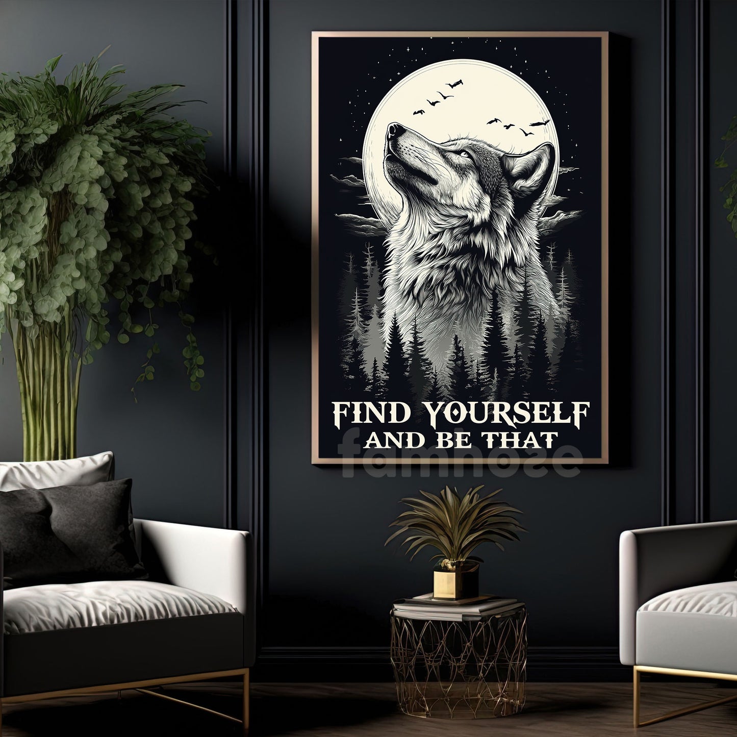 Find Yourself And Be That, Motivational Wall Art Decor, Inspirational Canvas Painting for Office, Living Room, or Workspace, Gift For Wolf Lovers
