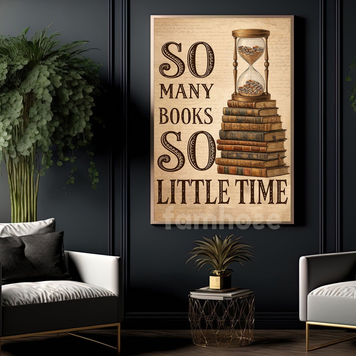 Reading Book Canvas Painting, So Many Books So Little Time Wall Art Decor, Poster Gift For Reading Lovers