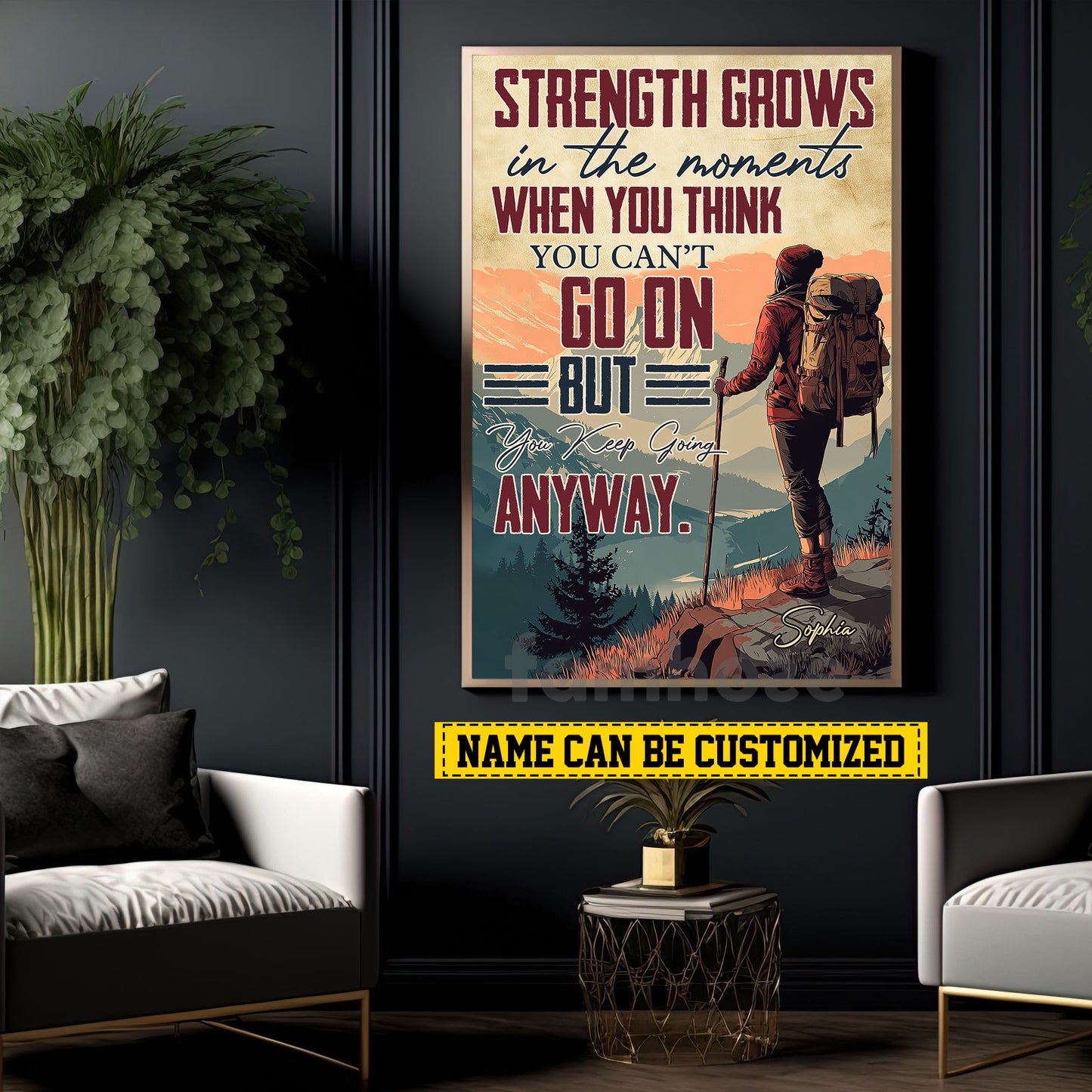 Motivational Personalized Hiking Woman Canvas Painting, Strength Grows In The Moment Sport Wall Art Decor, Poster Gift For Hiking Lovers