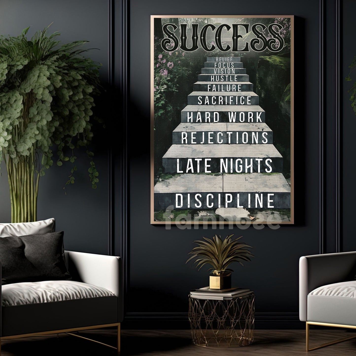Motivational Quote Canvas Painting, Success Is Built One Step At A Time Wall Art Decor, Poster Gift To Decor House Or Office