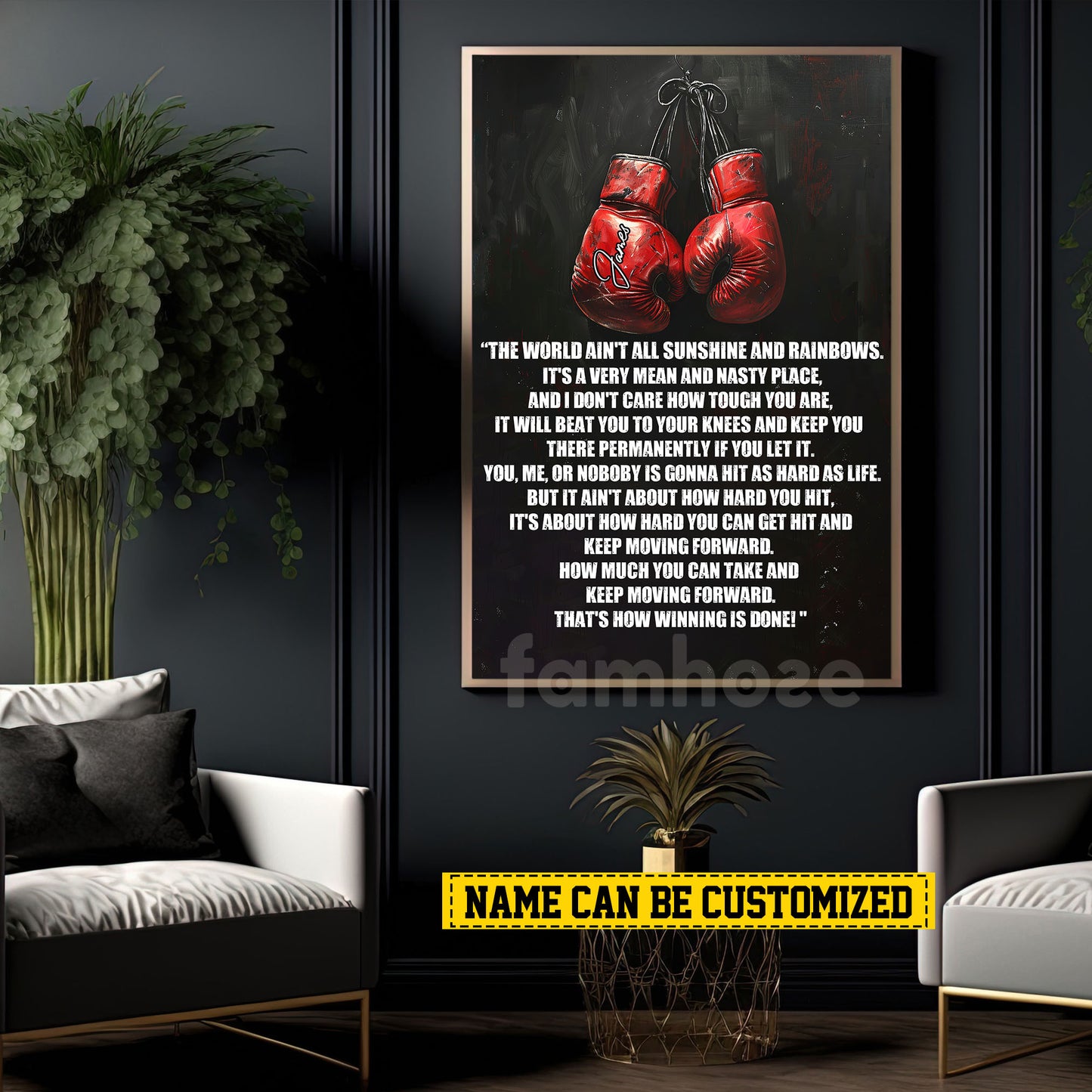 Personalized Boxing Canvas Painting, Keep Moving Forward, Sports Quotes Wall Art Decor, Poster Gift For Boxing Lovers