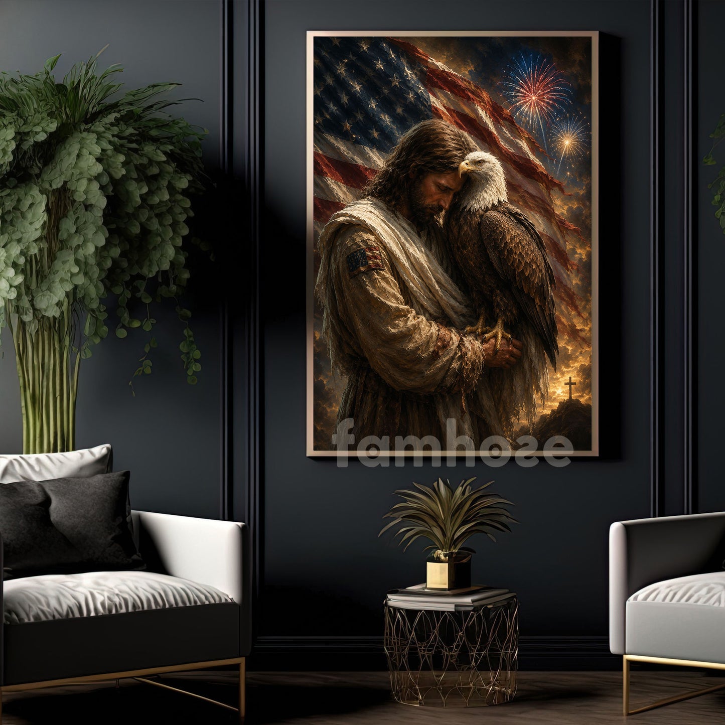 July 4th Jesus Canvas Painting, Where Faith Meets Freedom Wall Art Decor, Poster Independence Day Gift For Christian