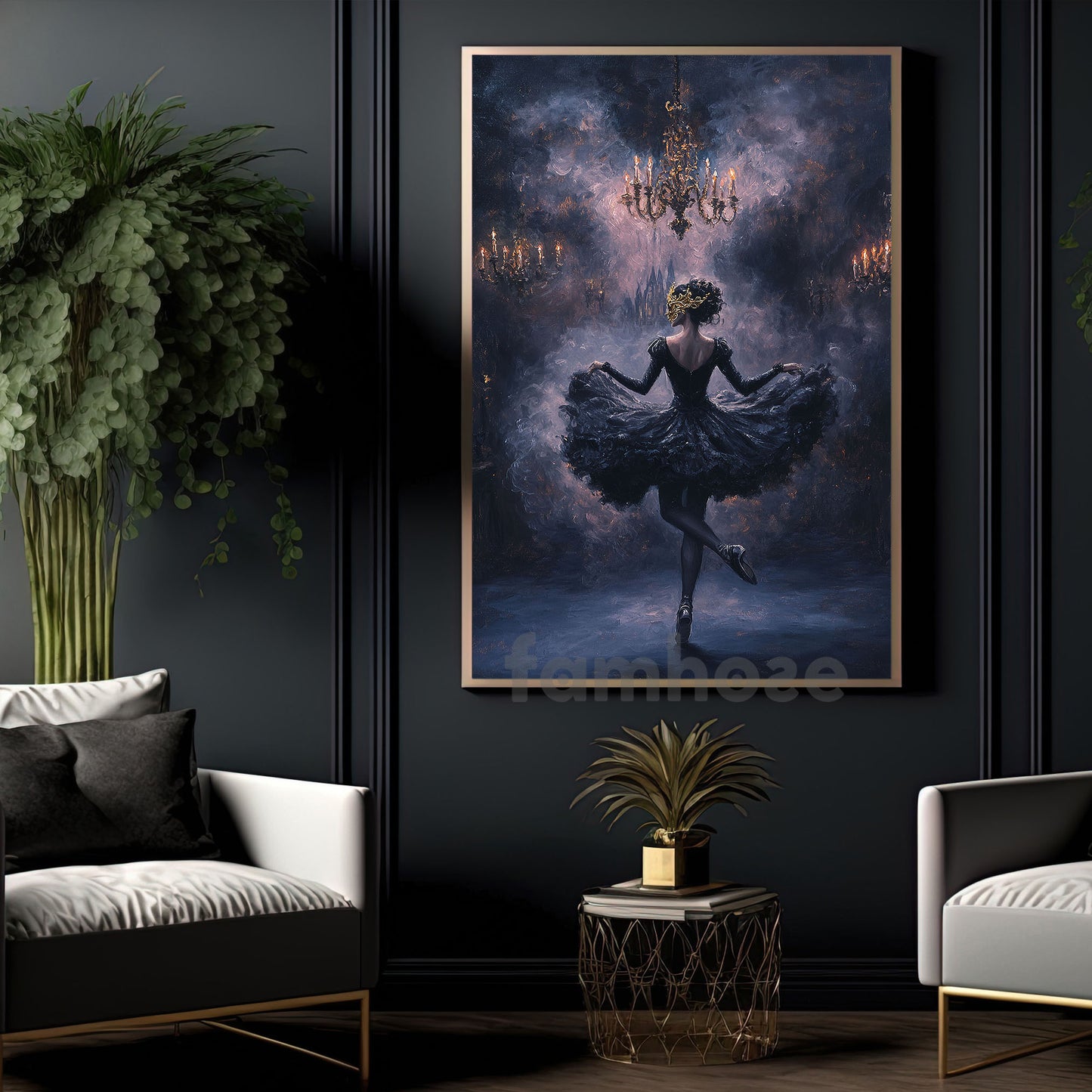 Halloween Ballet Canvas Painting, Midnight Masquerade Wall Art Decor, Spooky Season Poster Gift For Ballet Lovers