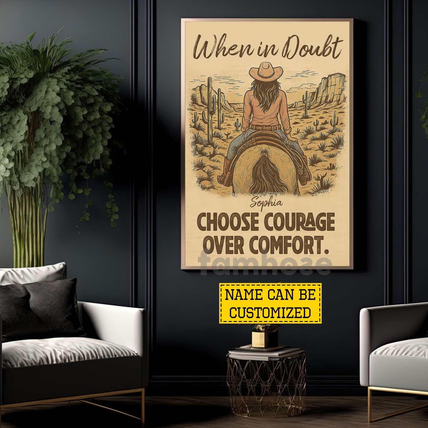 Motivational Personalized Cowgirl Canvas Painting, When In Doubt Inspirational Quotes Wall Art Decor, Poster Gift For Cowgirl