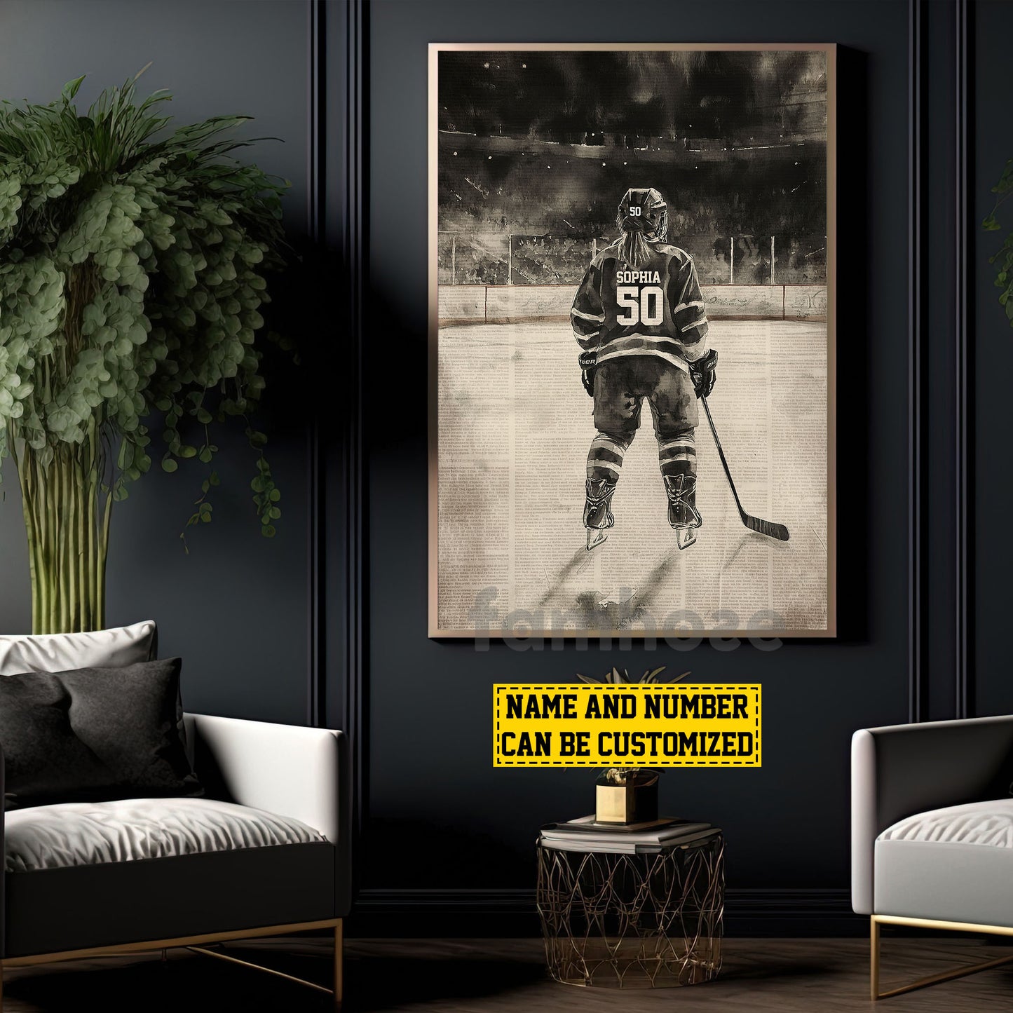 Personalized Hockey Kid Girl Canvas Painting, Hockey Player On Ice Wall Art Decor, Poster Gift For Hockey Lovers